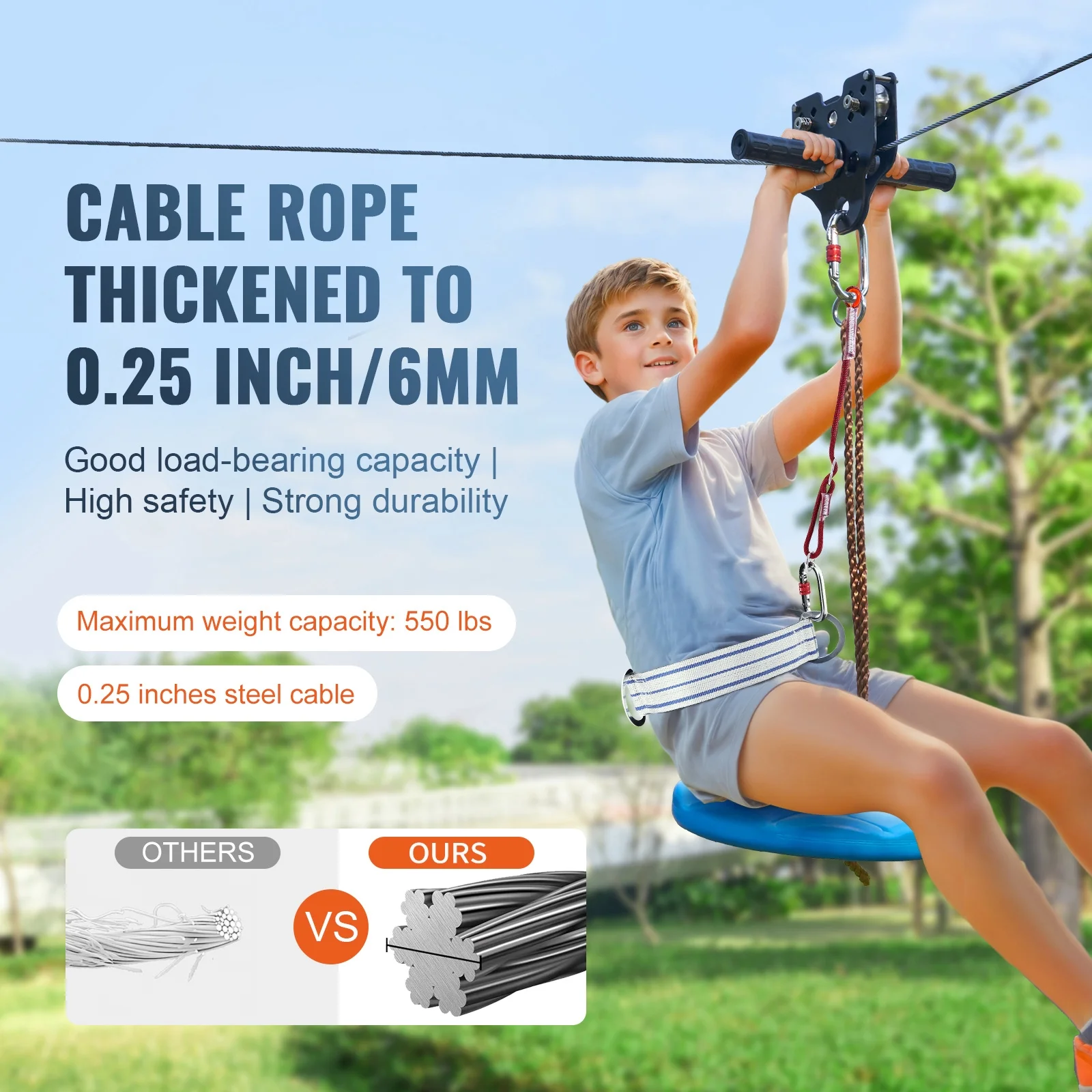 SKYSHALO 60 ft Up to 500 lb Zip Line Kit for Kids Adult Trolley Slackers Zipline
