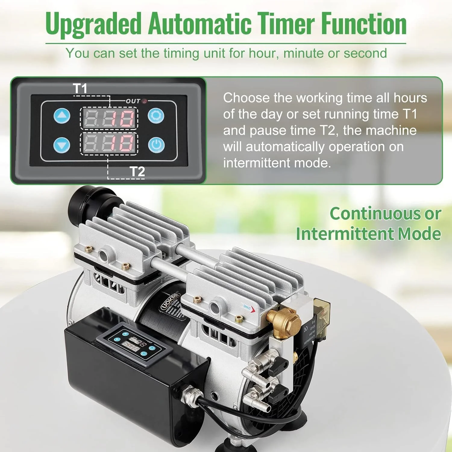 UOKRR Pond Aeration System Pond Aerator with Timer 1/2 HP Oil-Free Rocking Piston Air Compressor 1 Diffusers 100ft Weighted Hose