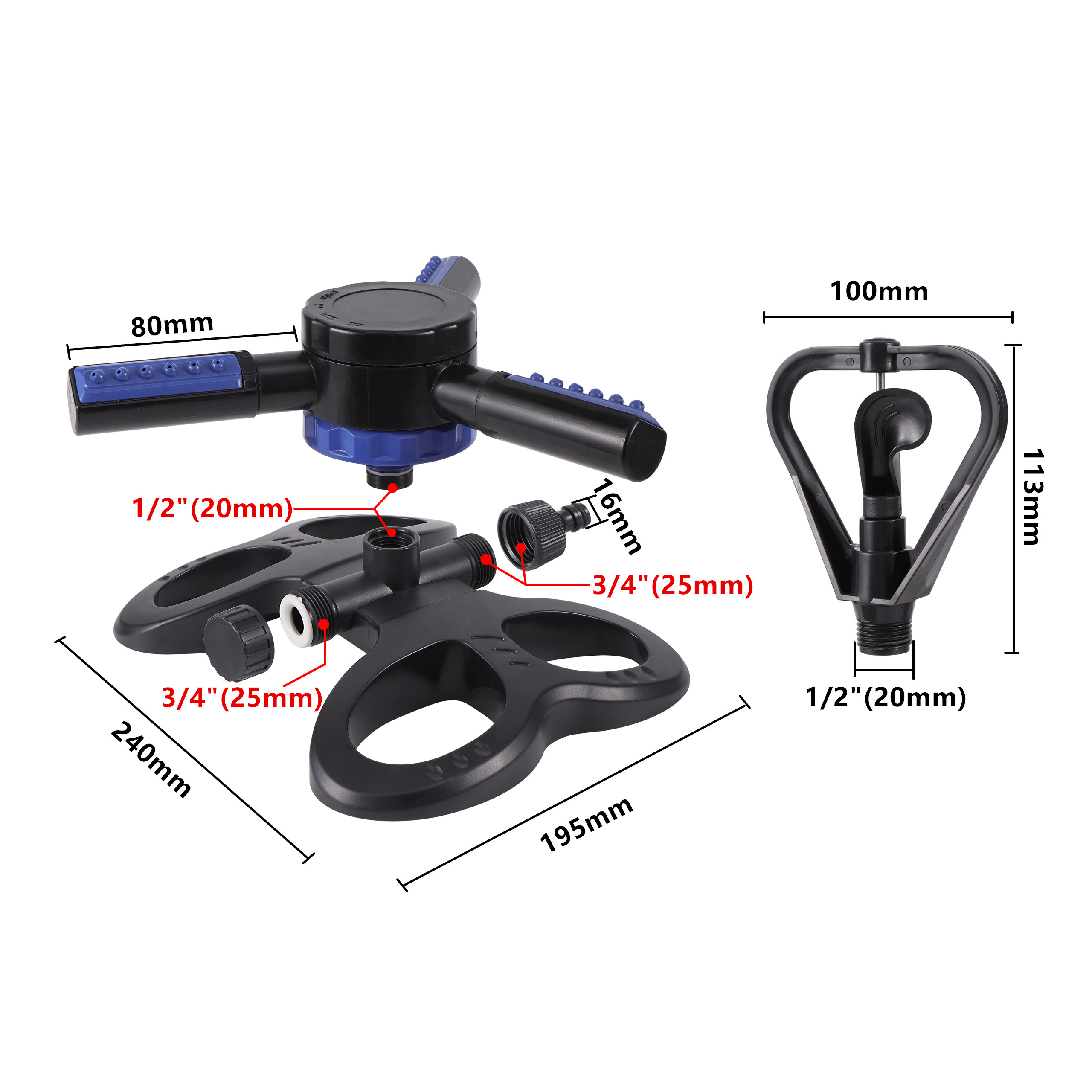 3-Arm °Automatic Rotating Sprinkler Lawn Vegetable Flower Irrigation Rotary Nozzle Trident Watering Nozzles Garden Supplies