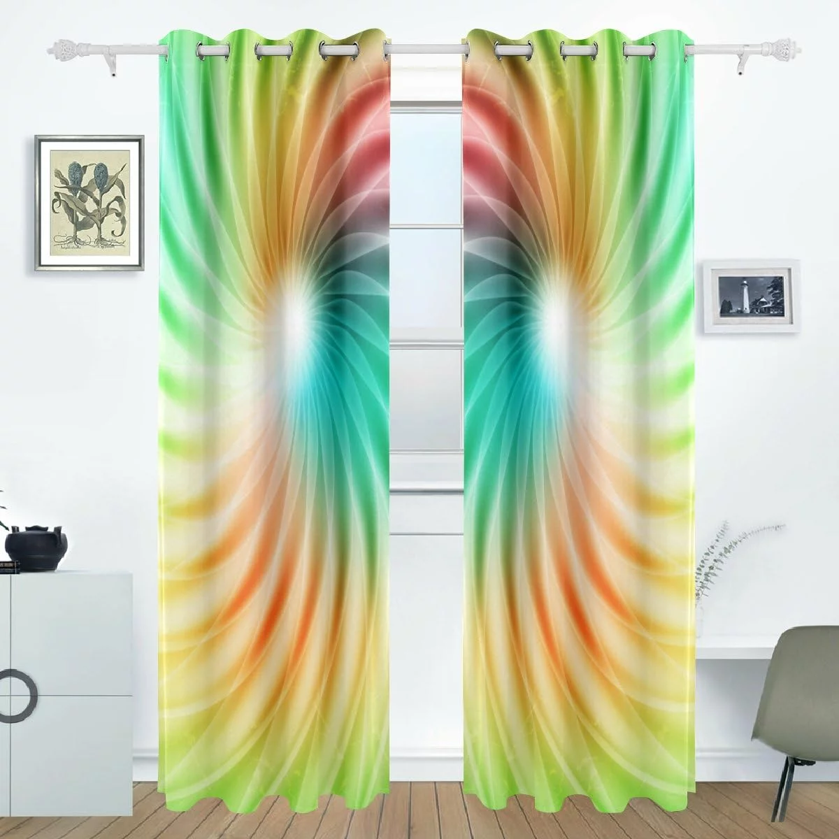 Coolnut Colorful Spiral Thermal Insulated Blackout Grommet Printed Window Curtain - 84x55 in - 100% Polyester 2 Panels, Symmetry