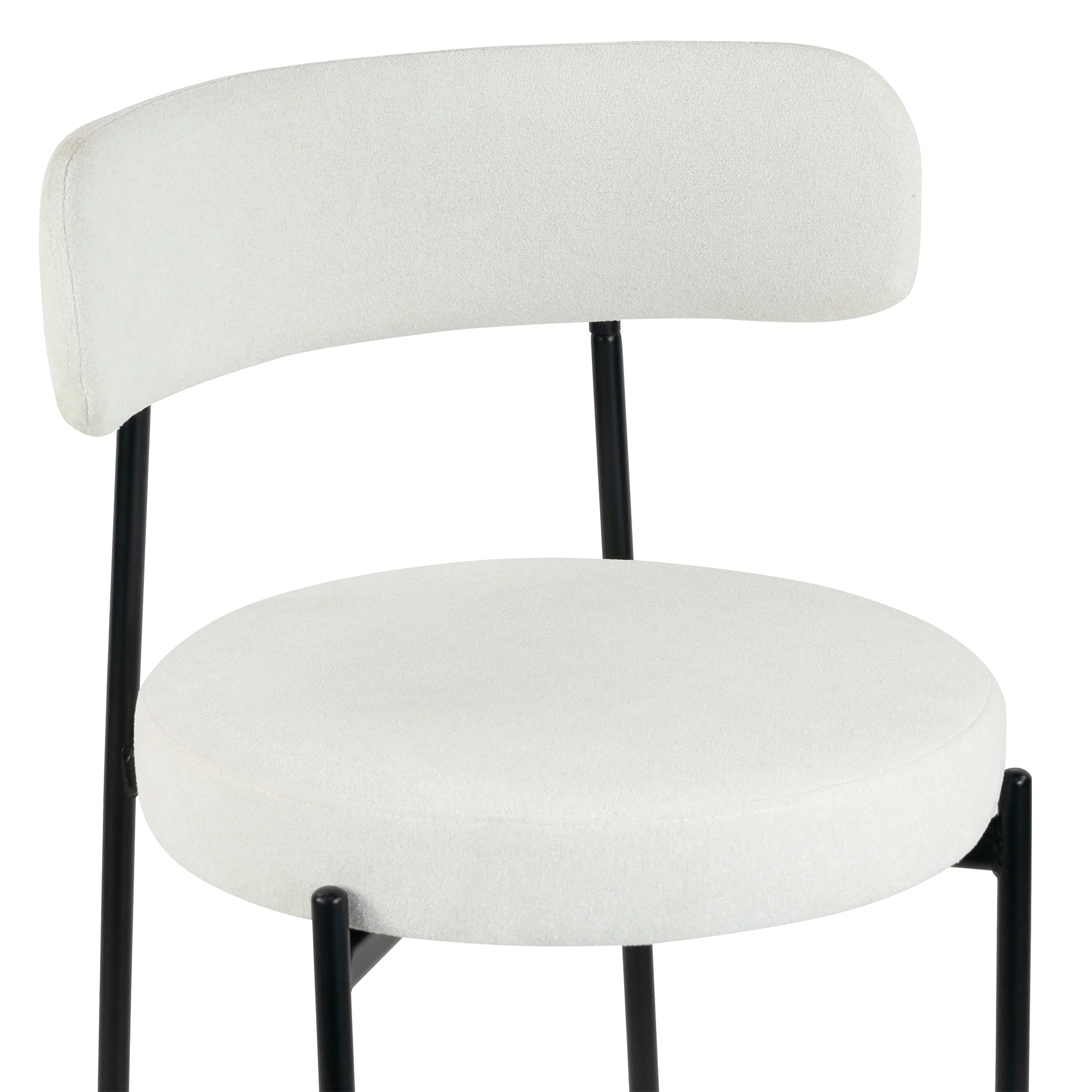 Set of 2 Avrom White Boucle Fabric Dining Chair with Black Metal Iron Legs