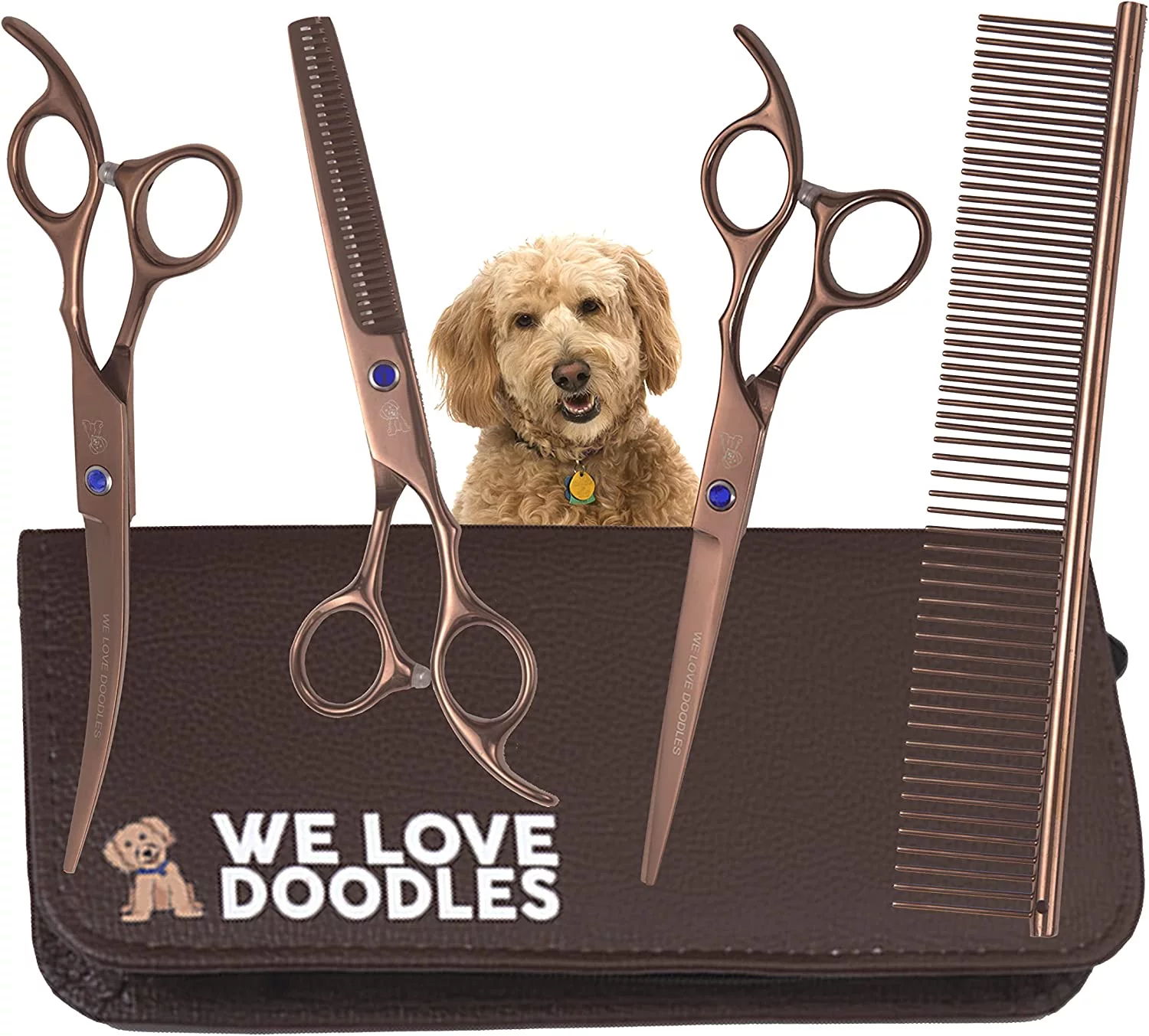 Grooming Scissors Kit, Dog Grooming Shears, Curved, Thinning, Straight Scissors For Dogs [We Love Doodles Dog]