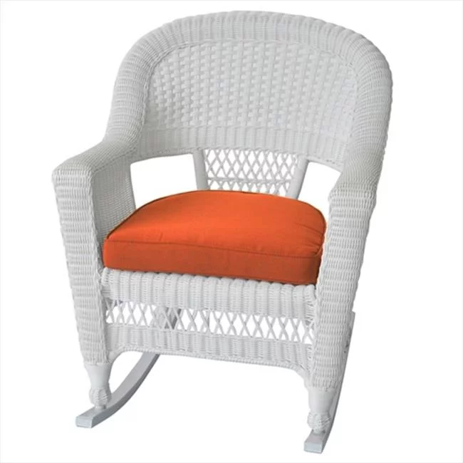 Jeco W00206R-B-2-FS016 White Rocker Wicker Chair With Orange Cushion - Set 2