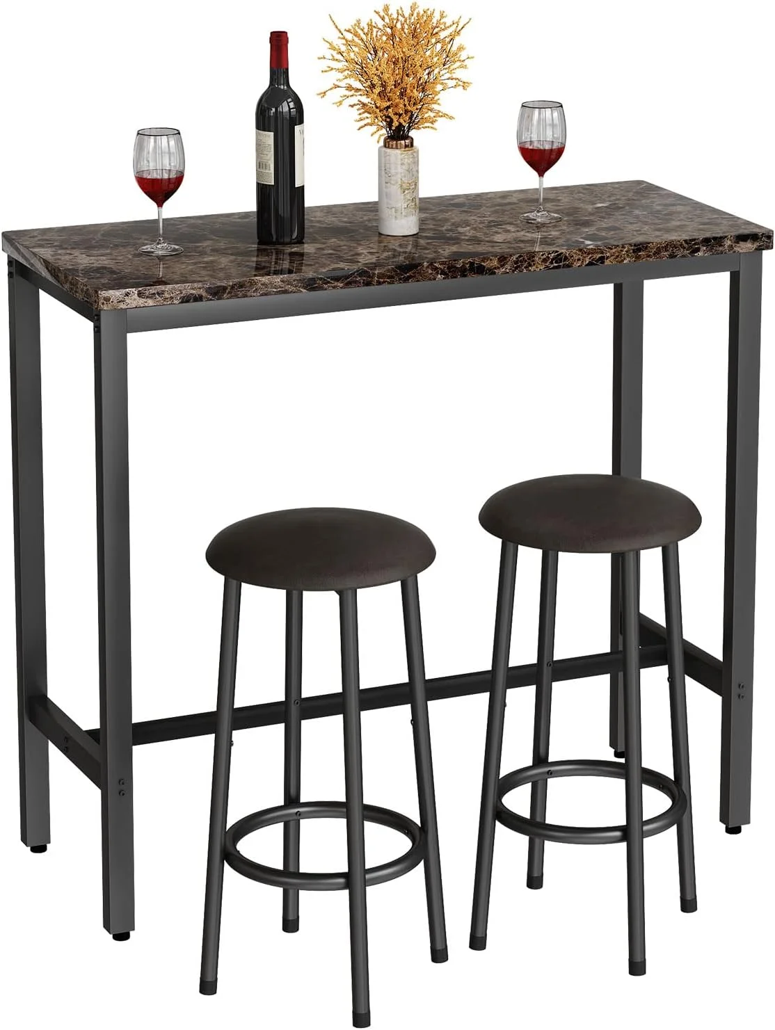 SJOSDMK Set  3 Pieces Round Dining  Set with Counter Height Faux Marble  and 2 Stools  Space Saving   and Chairs Set for Breakfast Nook Apartment Cafe Small Space  Green