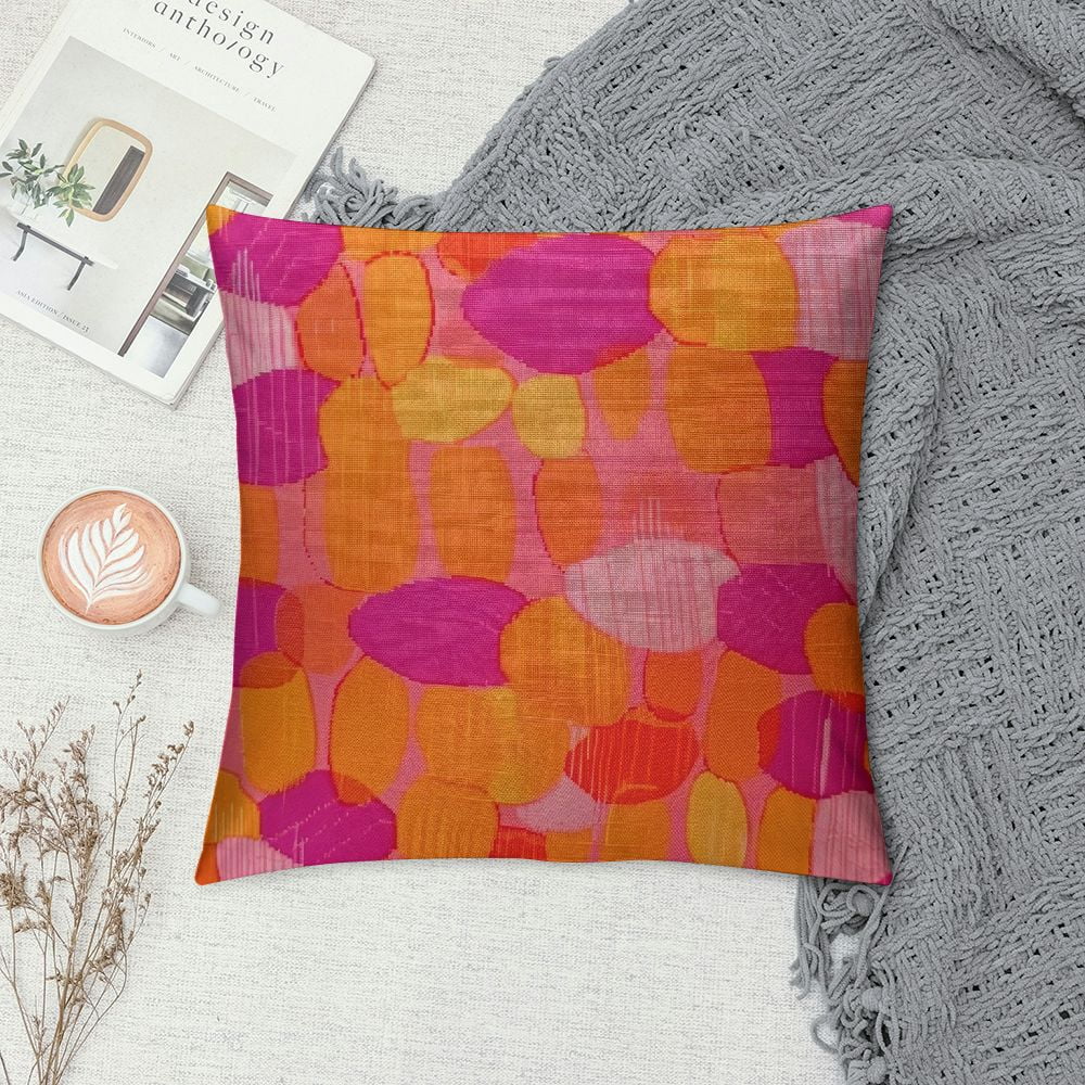 Shiartex Retro 70s Pink Orange Paint Brush Throw Pillow Covers Aesthetic Throw Pillowcase Home Decor Living Room Cozy Cushion Cover for Bed Couch Sofa Trendy Funky Dormitory College 12x12in