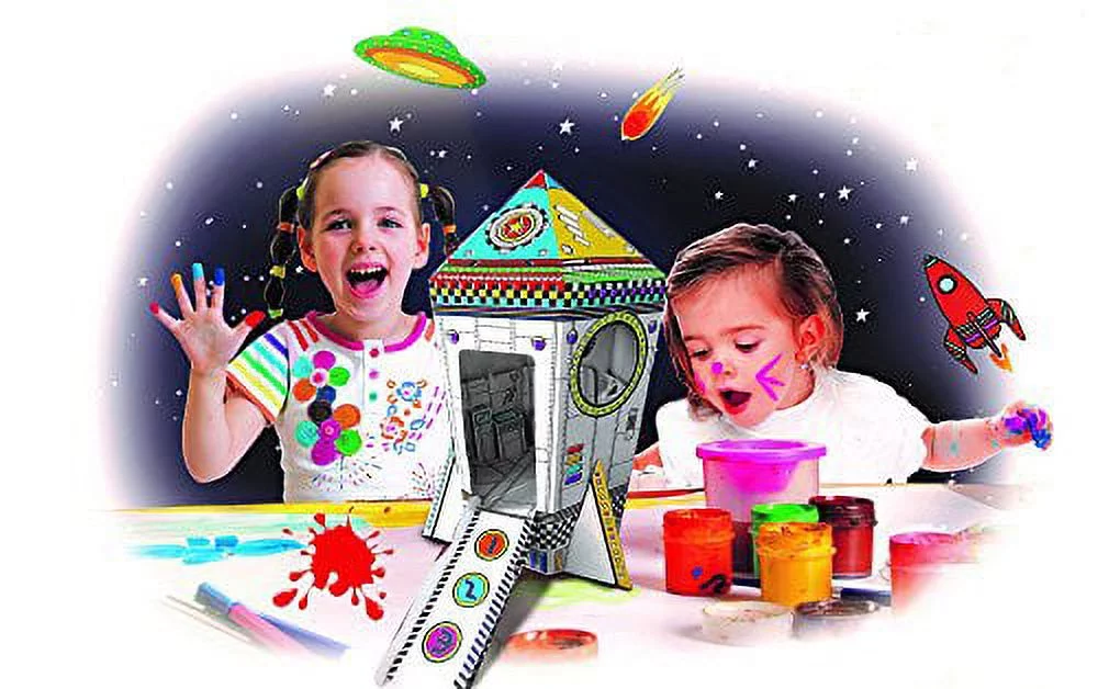 My Mini Rocket Playhouse, Corrugated Cardboard, Coloring Creative Crafts