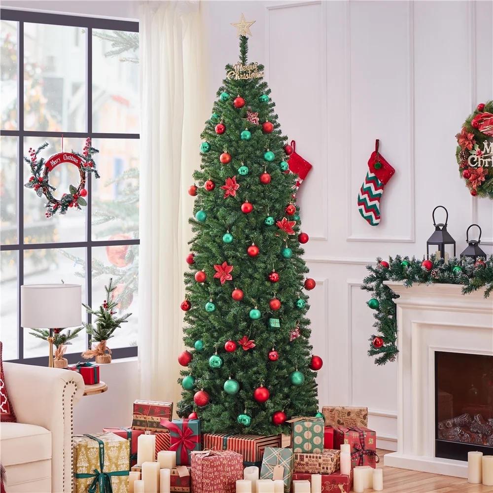 Easyfashion 7.5ft Pre-lit Artificial Christmas Tree with 350 Warm White Lights,Green