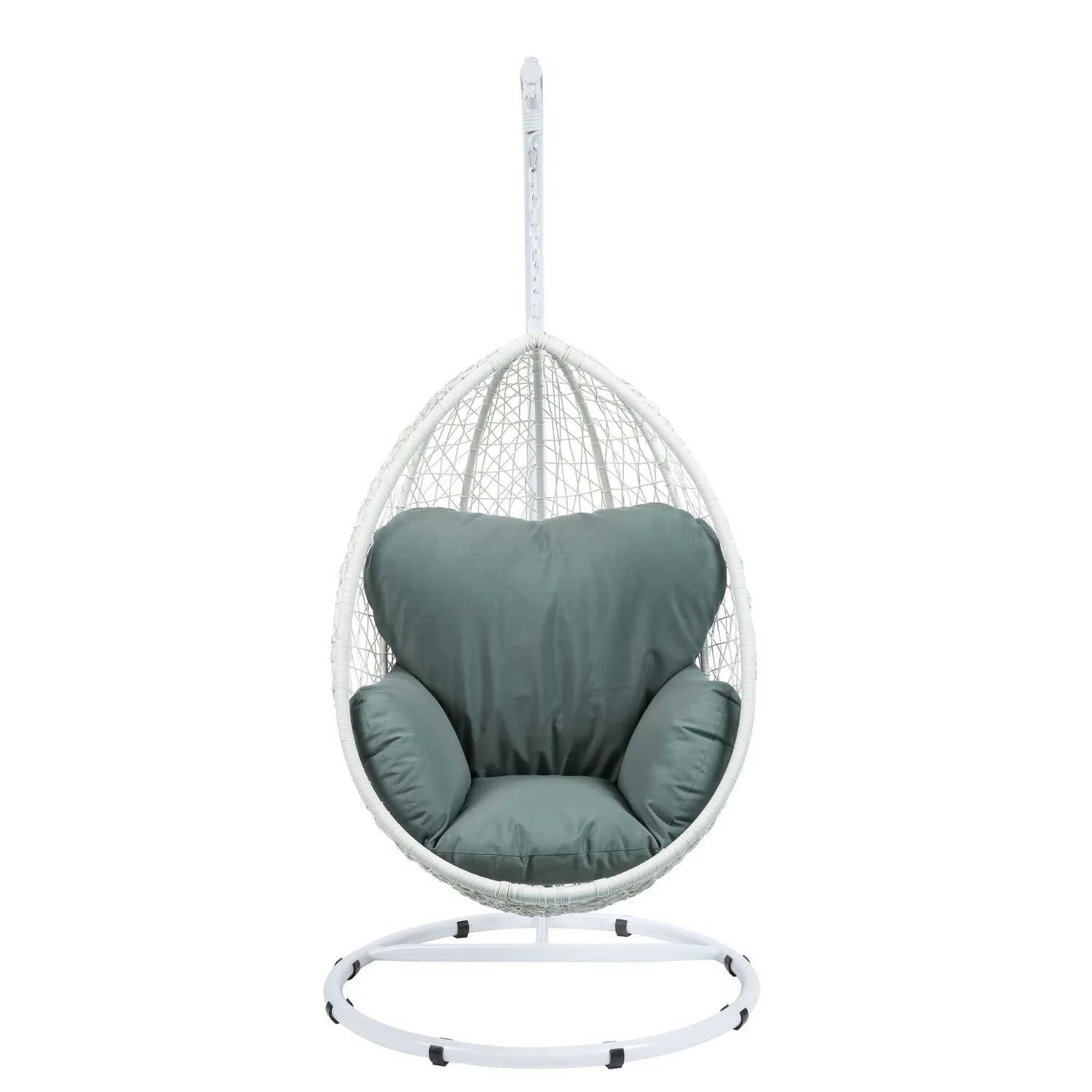 Metal Patio Swing Chair with Cushioned Seating and Round Base, White and Gray