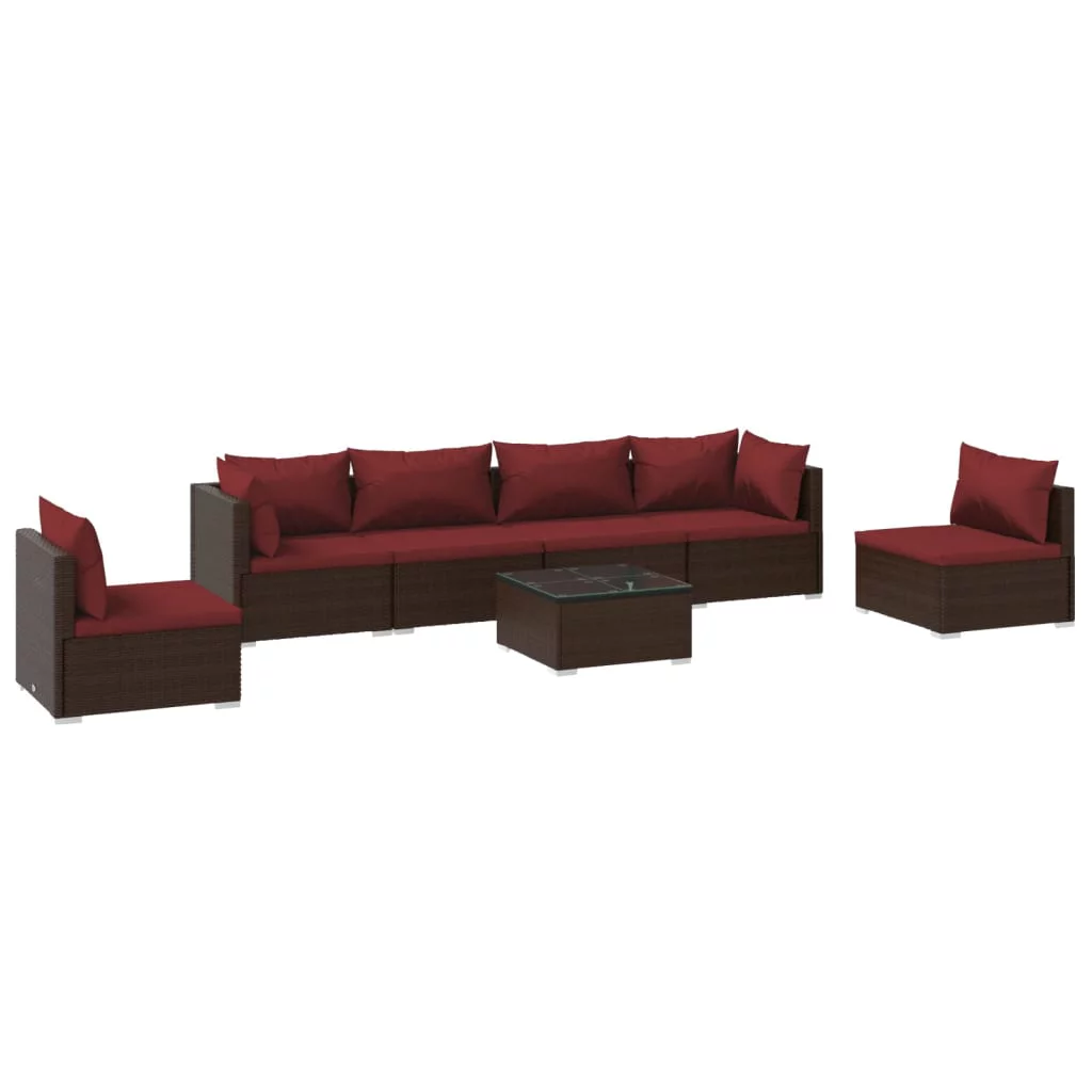 Irfora 7 Piece Patio Set with Cushions Poly Rattan Brown