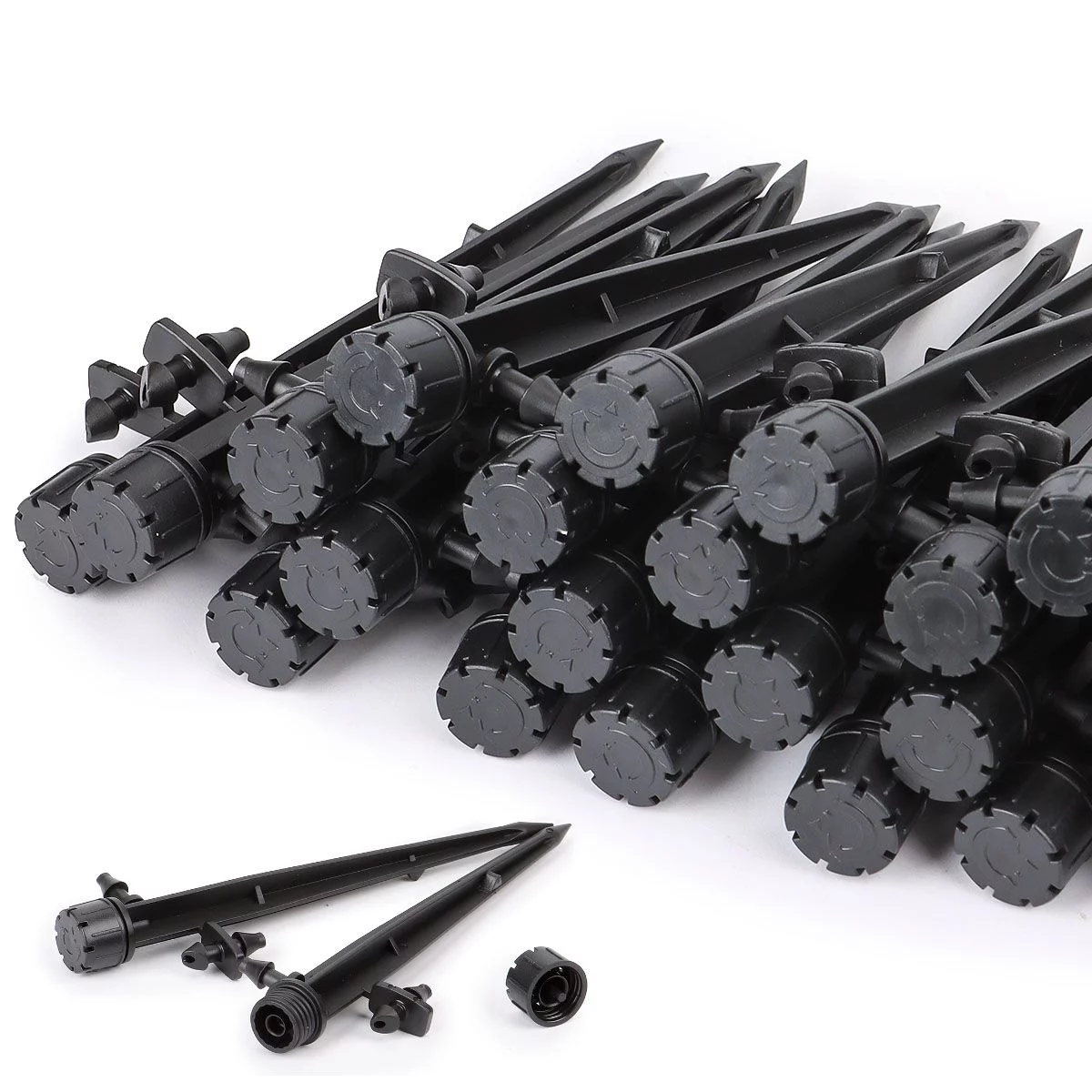 Deago 50PCS Adjustable 360 Degree Water Flow Irrigation Drippers on Stake Emitter Drip System for Garden Patio Lawn Flower