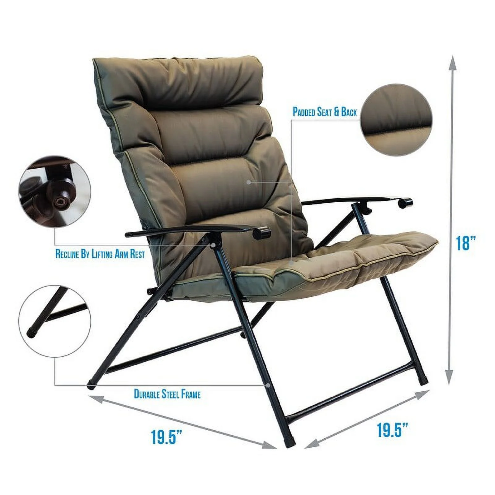 Patio Premier 3pc Folding Set with Cushions, Black Frame, Olive Cushions