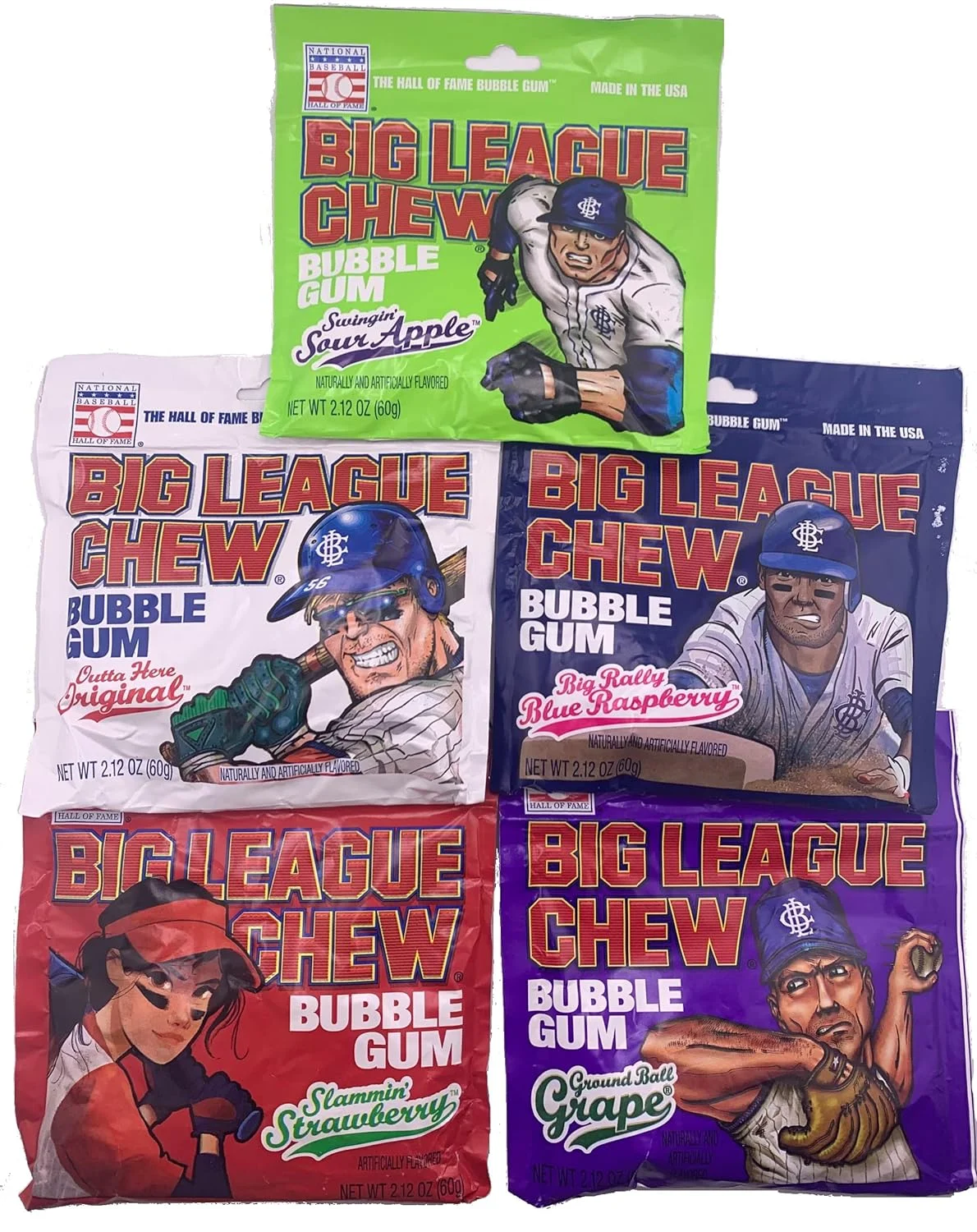 Baseball Bubble Gum Assortment - 5 Count (Strawberry, Grape, Sour, Blue Raspberry, Original)