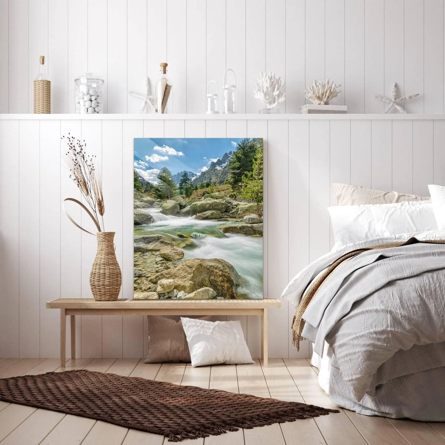 HelloGlass Tempered Glass Wall Art Decor Waterfalls at Restonica in Corsica Prints On Glass Paingting Picture Modern Artworks For Living Room Bedroom Office 12x8inch