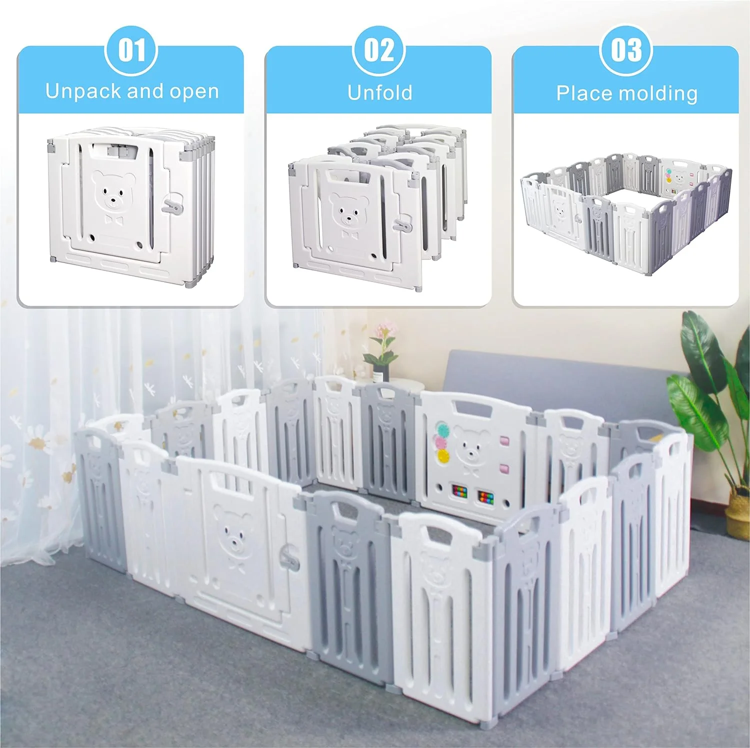 Baby Playpen Kids Activity Centre Safety Play Yard Home Indoor Outdoor New Pen (Multicolour) (White) (18White)