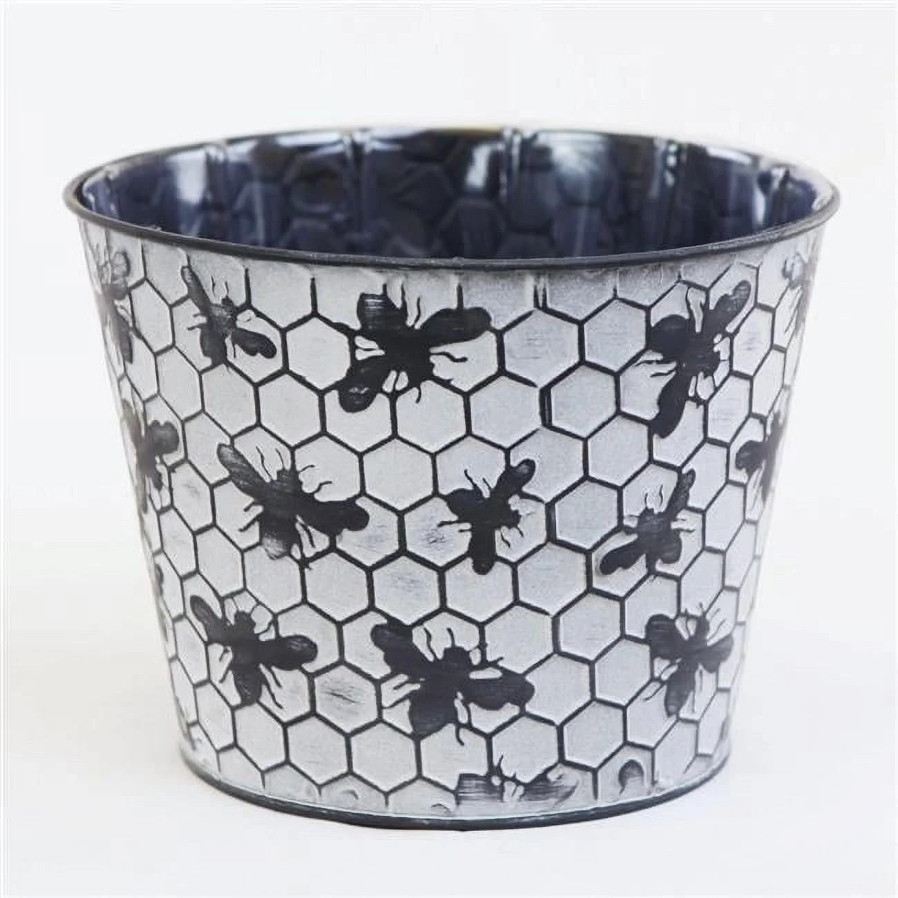 AI-GA3500-232-Q04 White Washed & Black Bumble Bee Imprinted Metal Pot Planter - Set of 4