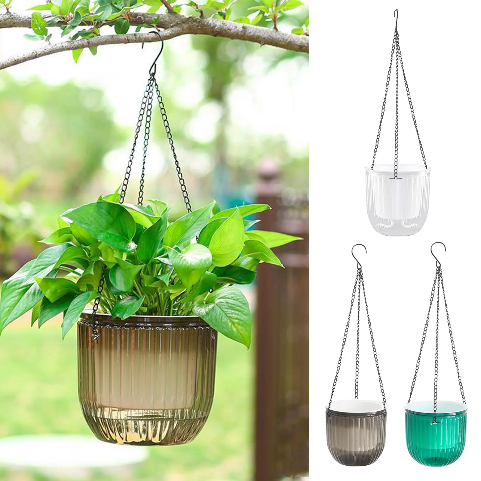 Uqiangy Watering Hanging Planter Indoor Plant Hanging Pots Drainage Holes, Outdoor Hanging Planters Flower Pot Basket, Visible Water Level, Plant Hanger Home Decor, Gardening(Green）