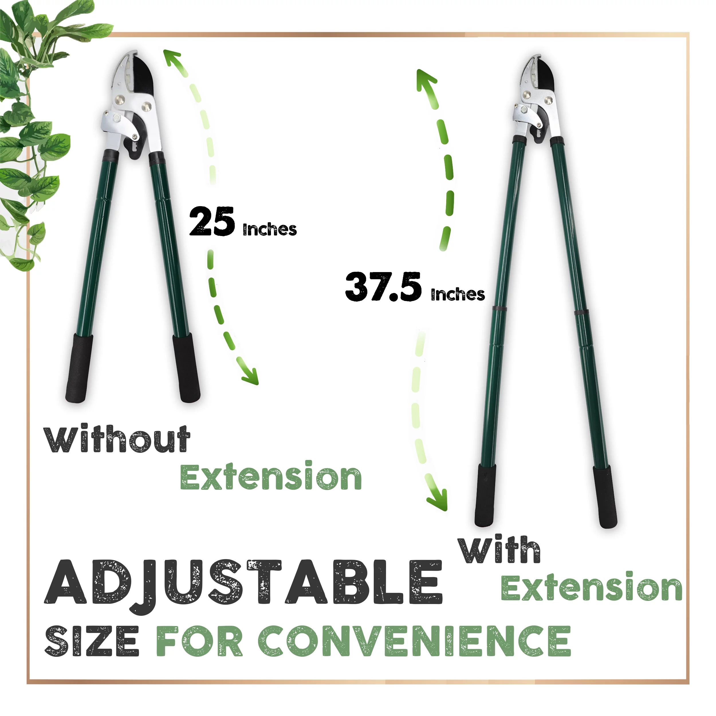 Tree Trimmer Anvil Loppers Branch Cutter, Telescopic 25” to 37.5” Tree Limb, Garden and Yard Clippers, Heavy Duty Lopping Pruning Shears, Clean Cut Chops Thick Branches- By RamPro