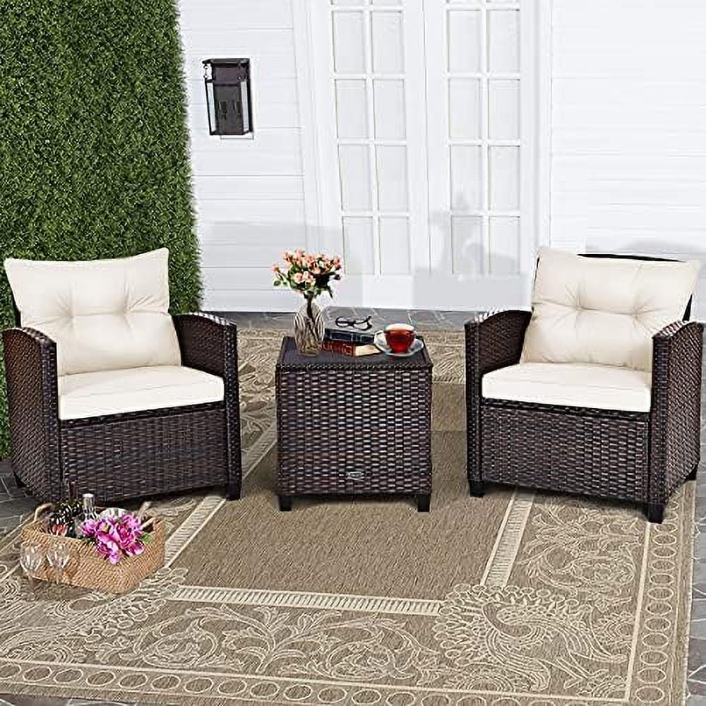 AYFDEGT Wicker Patio  Sets - 3 Pieces Patio Rattan Sofa Set  Outdoor Conversation Set with Tempered Glass Tabletop  Heavy-Duty Steel Frame  Wicker Chair Set for Poolside  Backyard  Navy