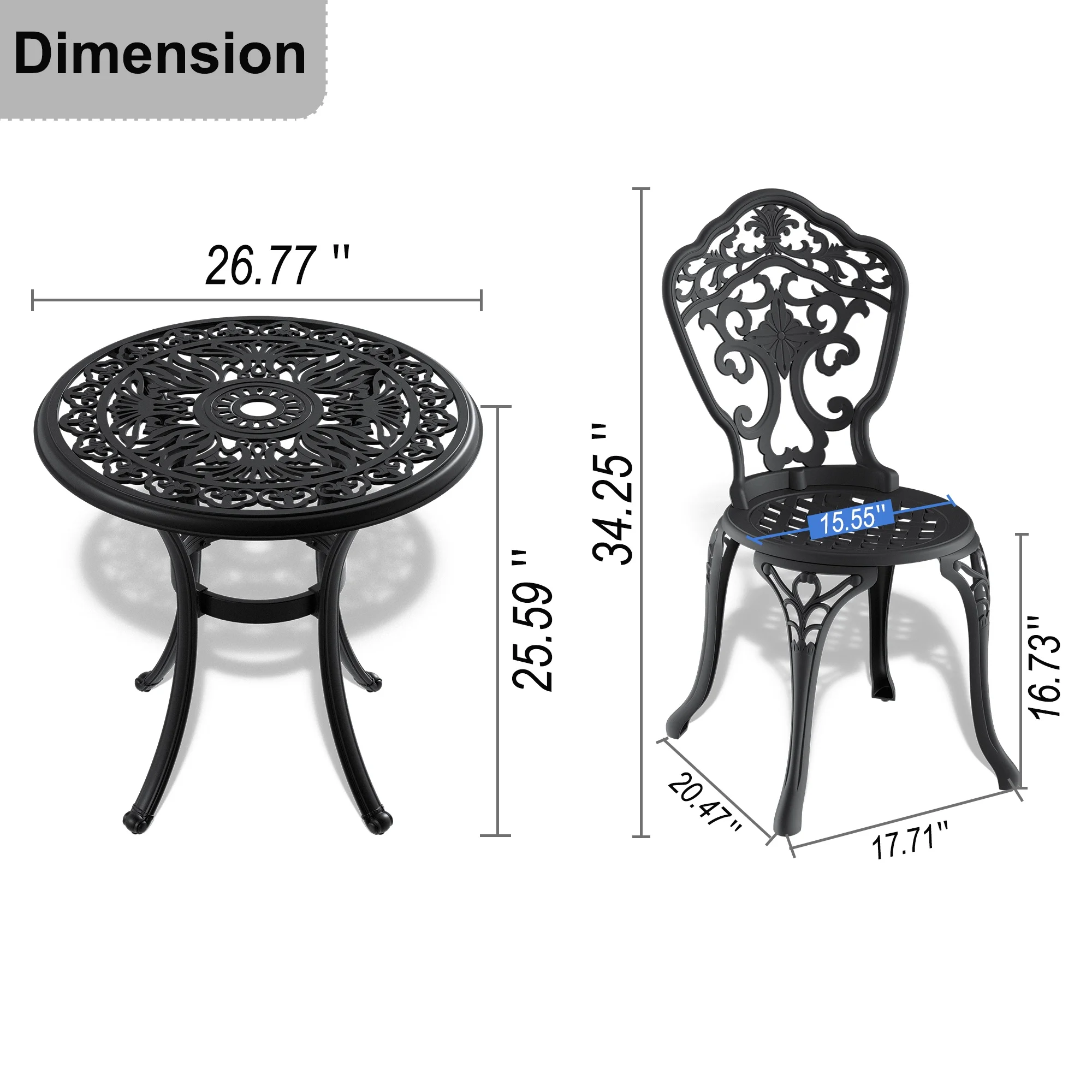 3-Piece Set Of Cast Aluminum Patio Furniture&nbsp; With Black Frame