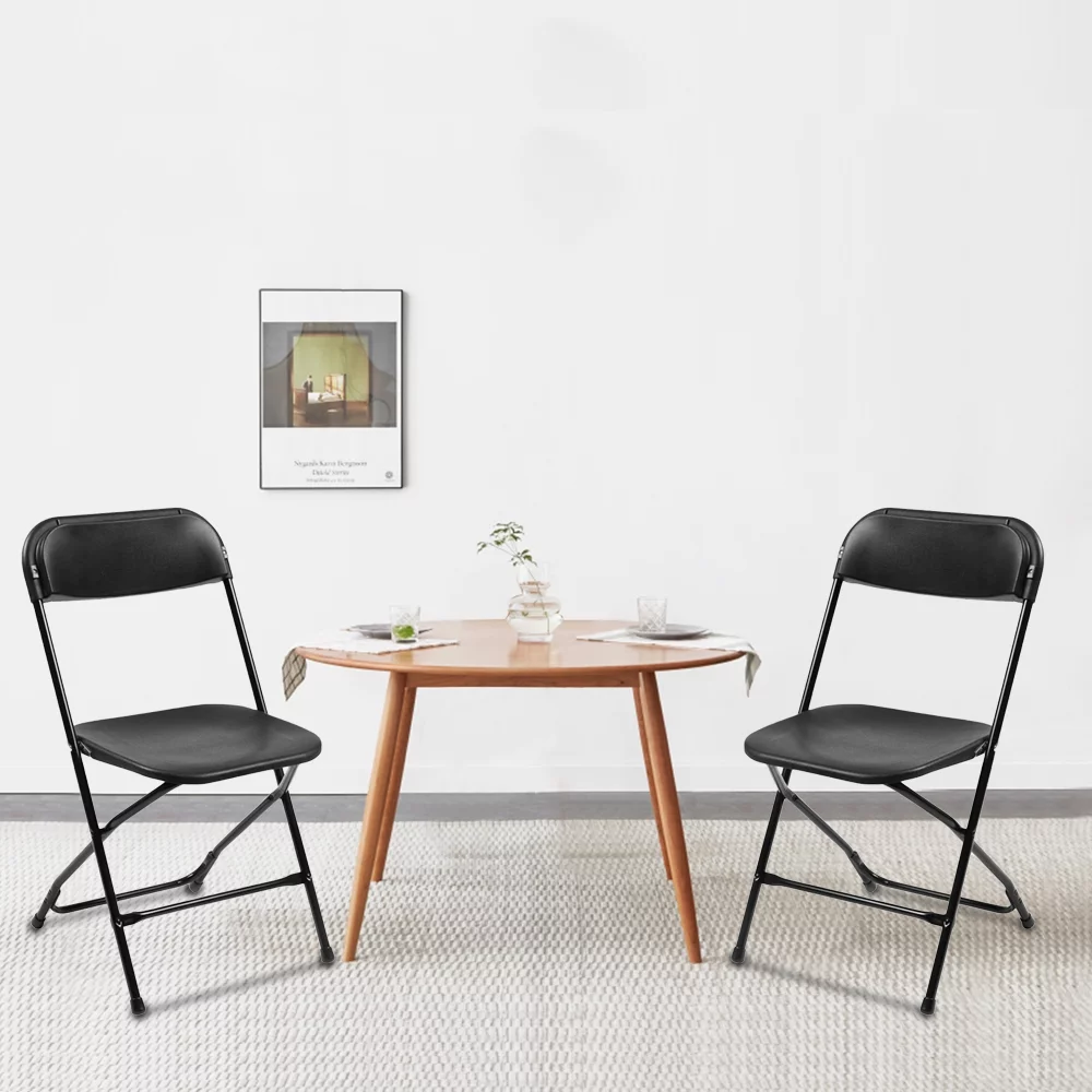 Pack of 10 Black Plastic Folding Chairs - Injection Molded, Classic Design, Ideal for Garden Parties and Events