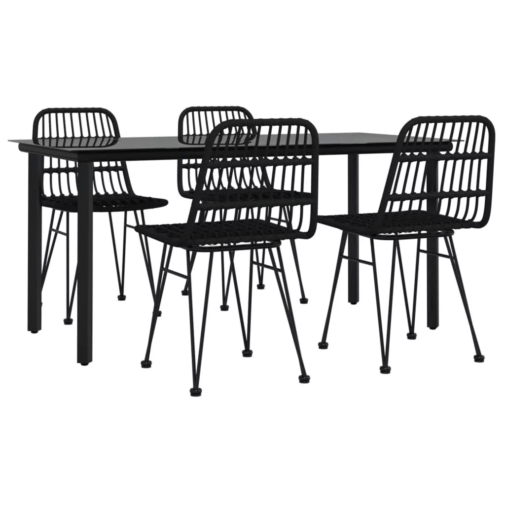 Suzicca 5 Piece Patio Dining Set Black Poly Rattan