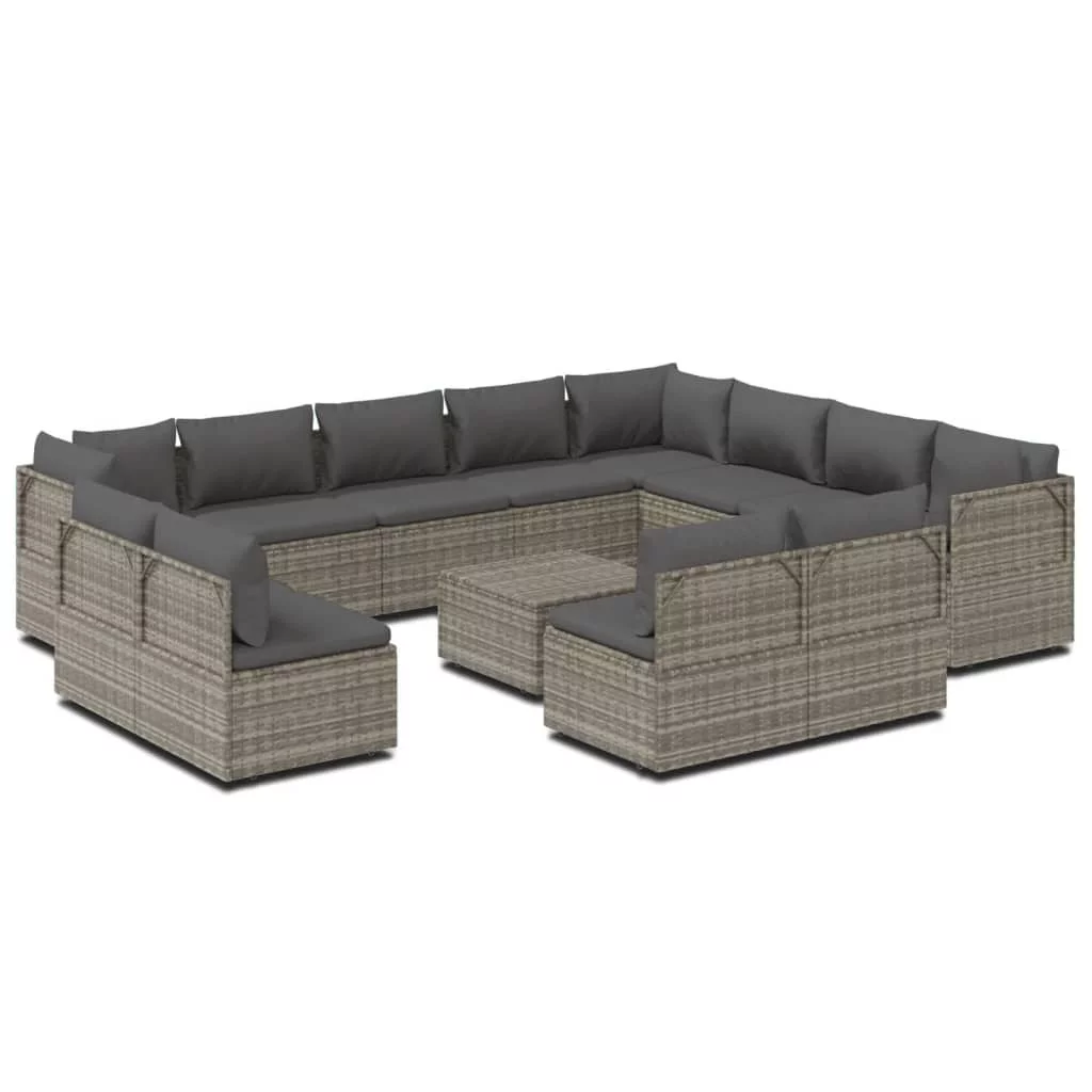 Dcenta 13 Piece Patio Set with Cushions Gray Poly Rattan