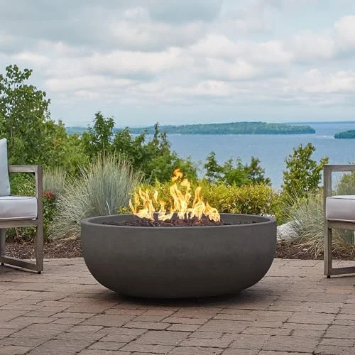 Grand Lake 38 Inch Round Concrete Natural Gas Fire Bowl in Gray By BBQGuys Signature