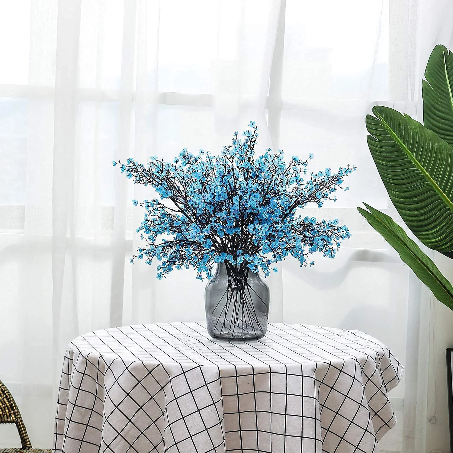 Babibeauty 6 Pcs Babys Breath Artificial Flowers Bulk Faux Silk Flower Gypsophila Bouquet Winter Real Touch Fake Floral for Office Wedding Restaurant Centerpieces Christmas Party Decor (Blue)