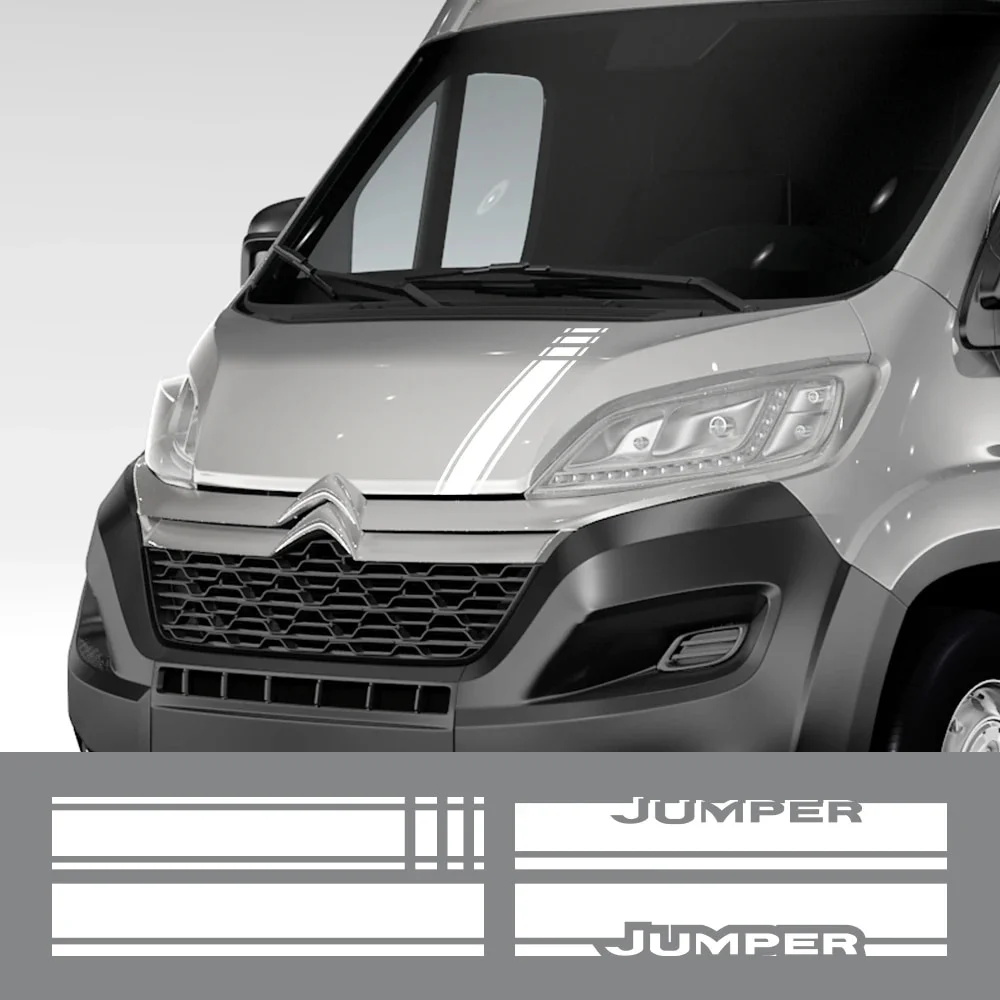 Van Hood Stickers For Citroen Jumper Cena Car Cargo Minivan Graphics Stripes Kit Decor Decal Camper Vinyl Cover Auto Accessories Model C Matt Silver