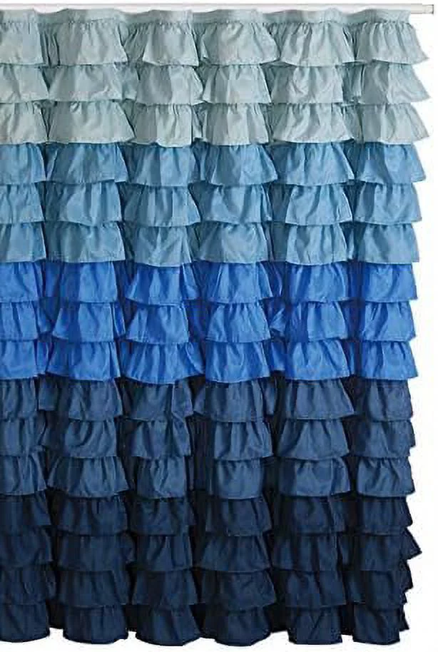waterfall ruffled fabric shower curtain (blue rain)