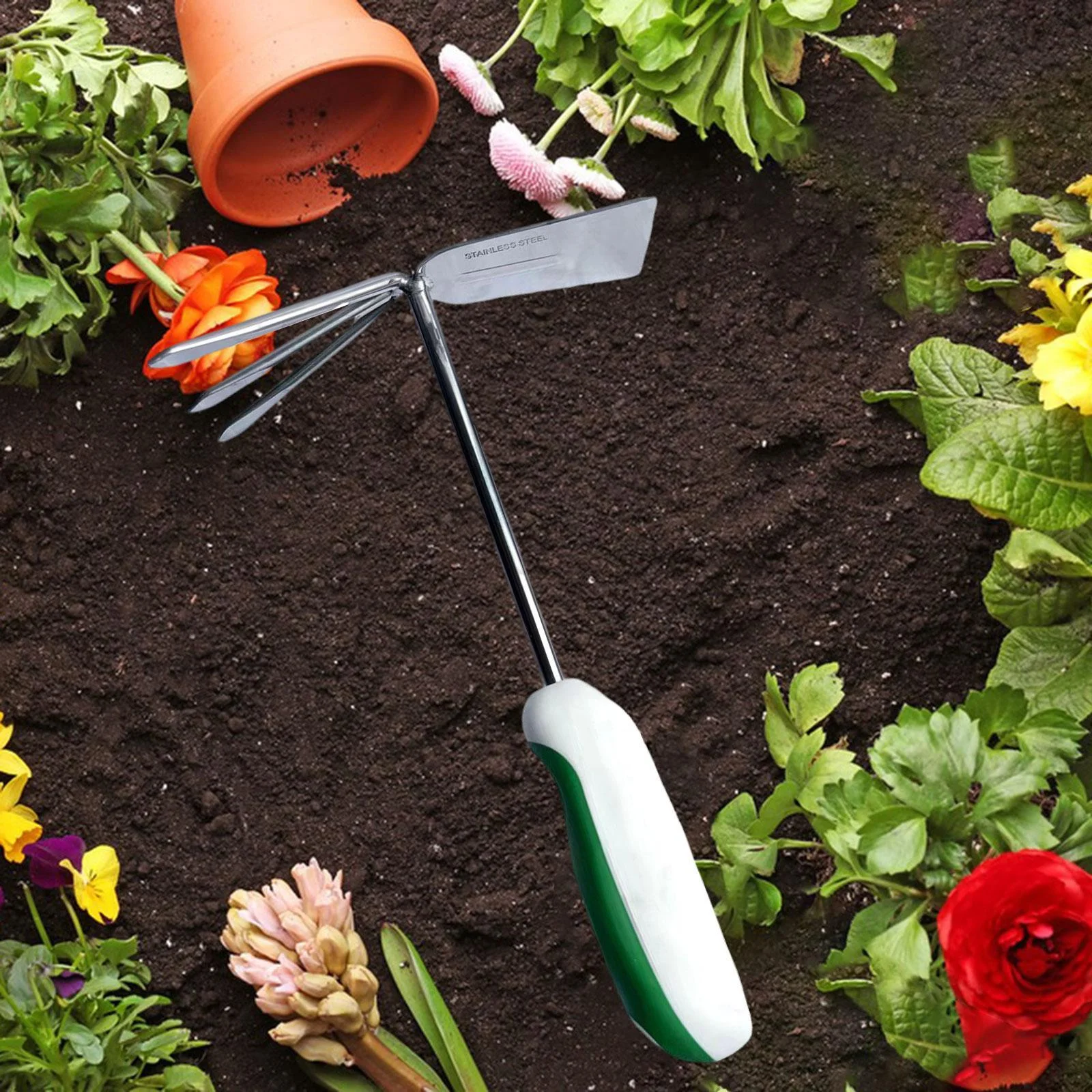 koolsoo Garden Spade Garden Spade Stainless Steel Hoe Garden Tool Garden Trowel for Smoothing Soil Courtyard Bonsai Digging Weeding A