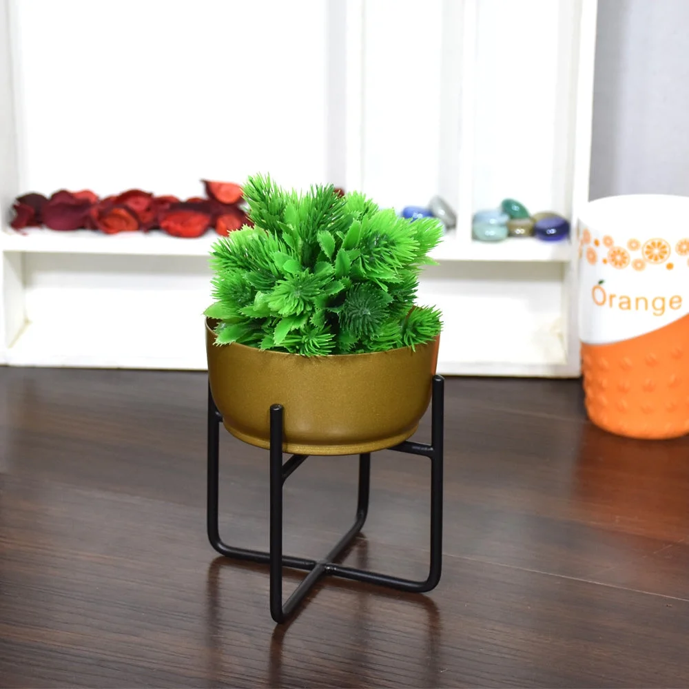 Eco Friendly Handmade 100% Iron Round Modern Gold Coated Color 5.2 x 4.8 x 4.8 Inches Planters Pot for Lawn, Balcony, Garden, Patios, Wall stand, Restaurant, Banquet Hall, Spa, Beauty Parlor etc.