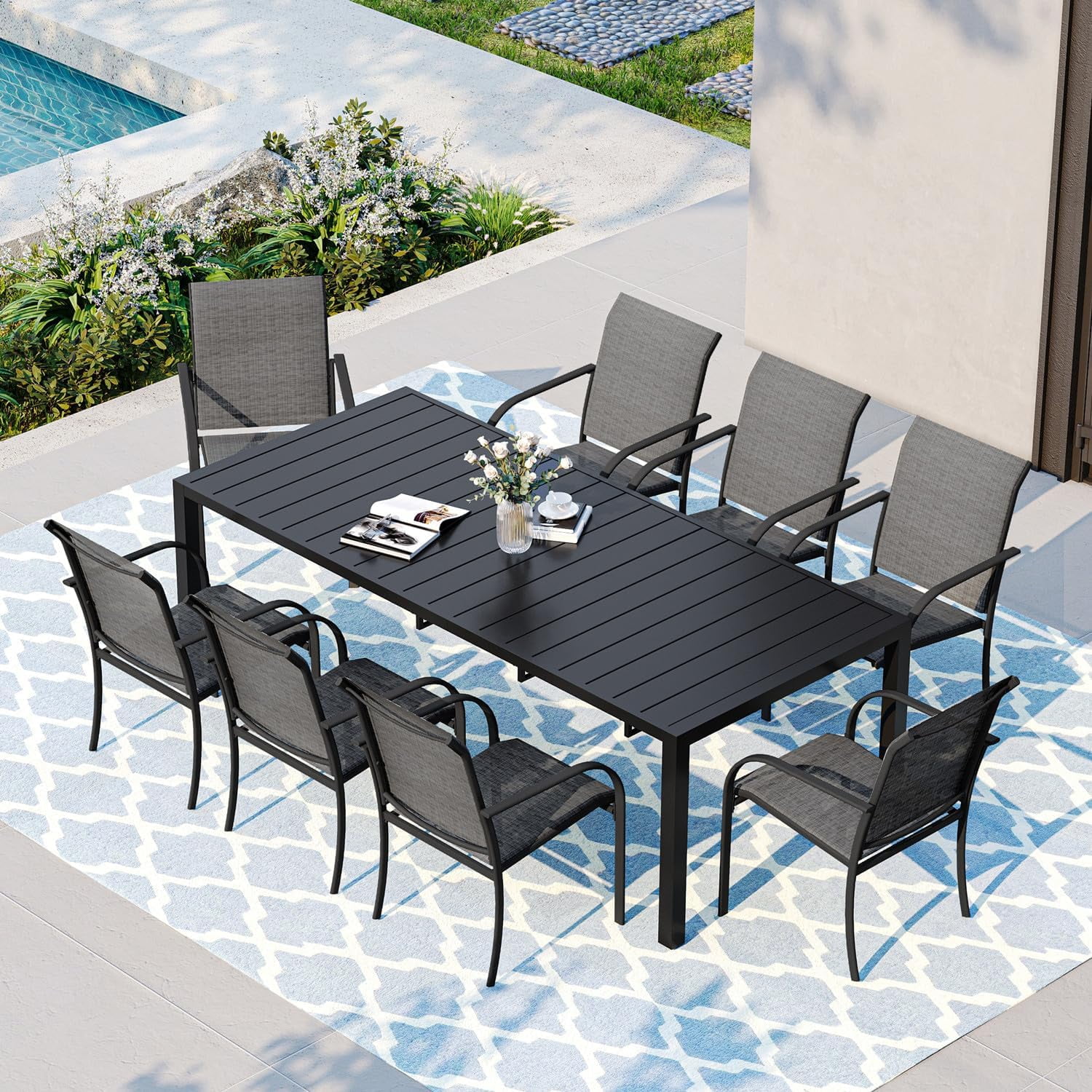 VICLLAX 6 Pieces Outdoor Chairs Set, Metal Stackable Patio Sling Chairs for Lawn Garden, Grey