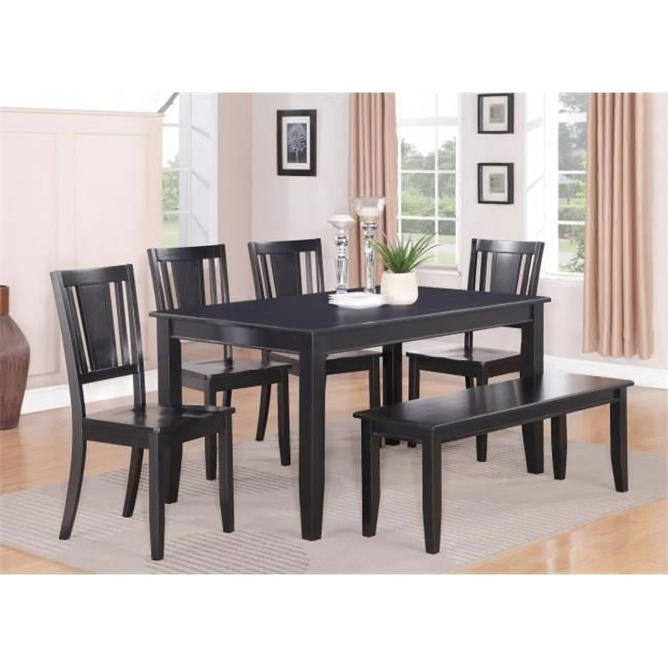 Wooden Imports Furniture DU5-BLK-W 5 PC Dudley 36 in. x 60 in. Table and 4 Wood Seat Chairs in Black Finish