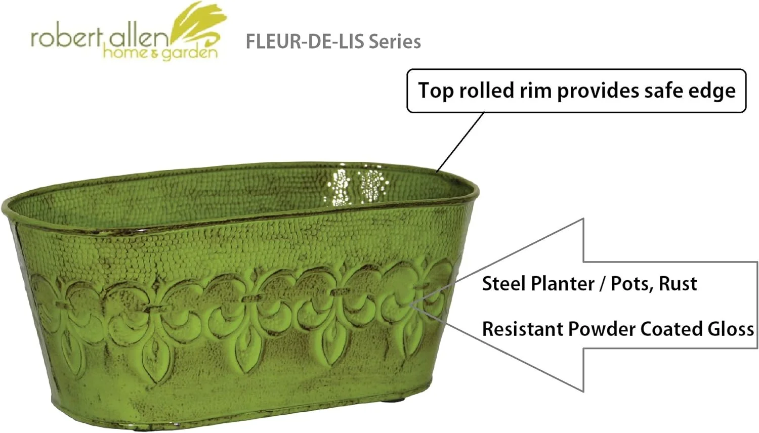 MPT01897 Fleur De Lis Series Metal Oval Planter Flower Pot, 10