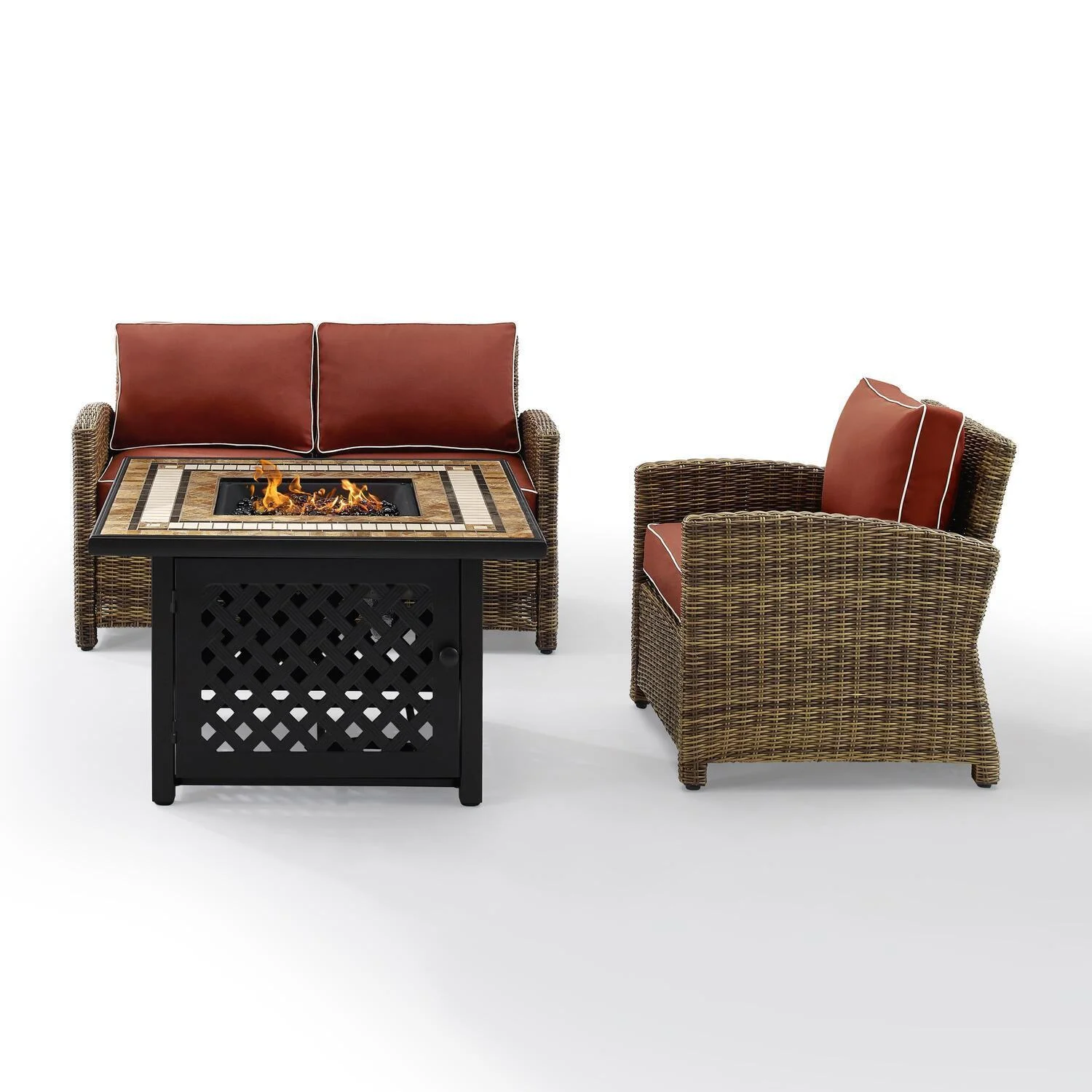 HomeStock Asian Fusion 3Pc Outdoor Wicker Conversation Set Sangria/Weathered Brown - Loveseat, Arm Chair, & Coffee Table