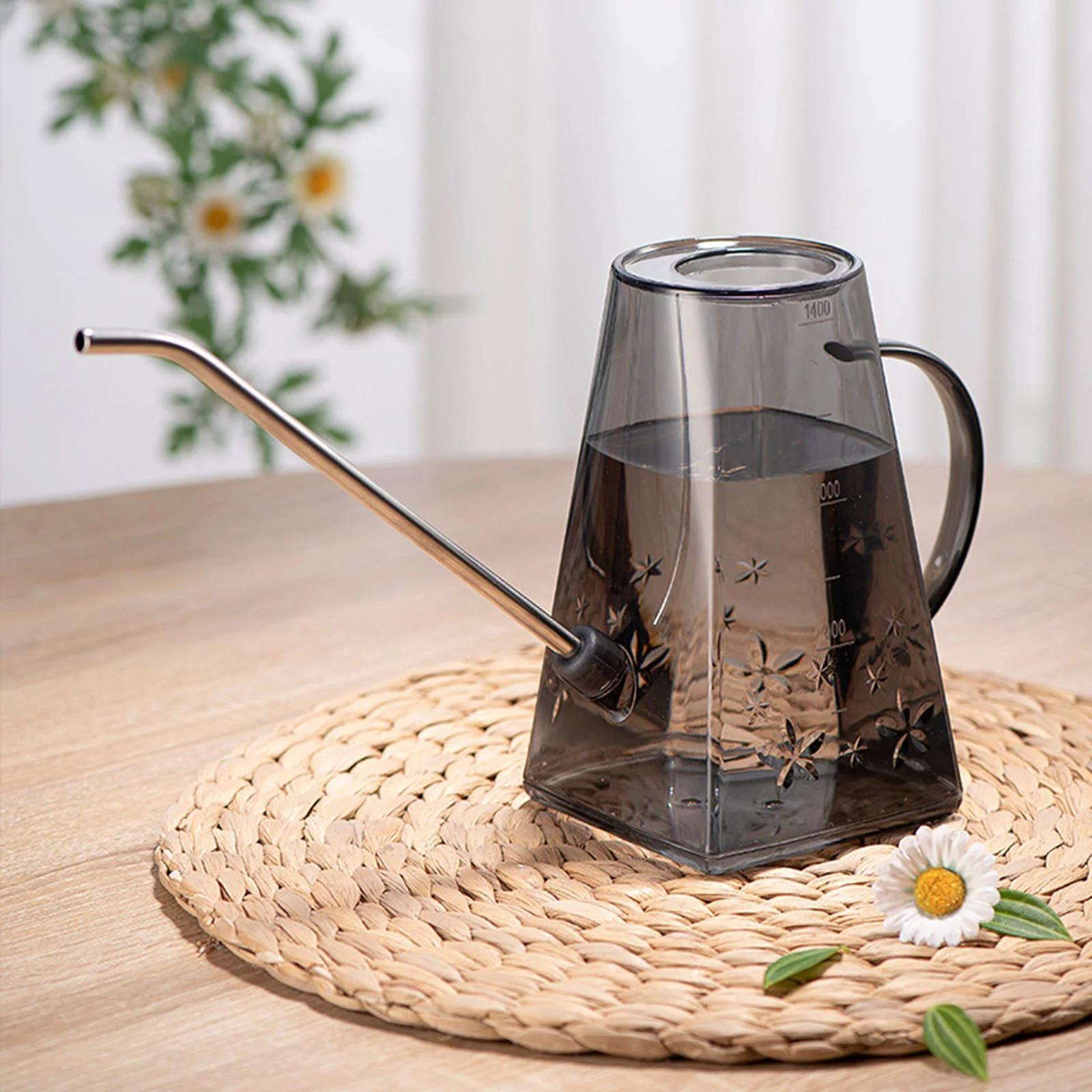 LIJCC Home Gardening Transparent Watering Can For Indoor Outdoor Long Mouth Watering Kettle Potted Plant Watering Kettle Pattern Retro Watering Kettle Decorative