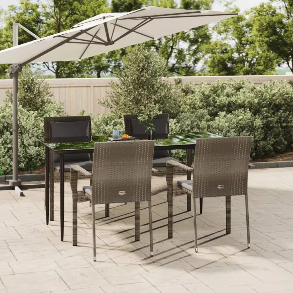 moobody 5 Piece Patio Dining Set with Cushions Black and Gray Poly Rattan