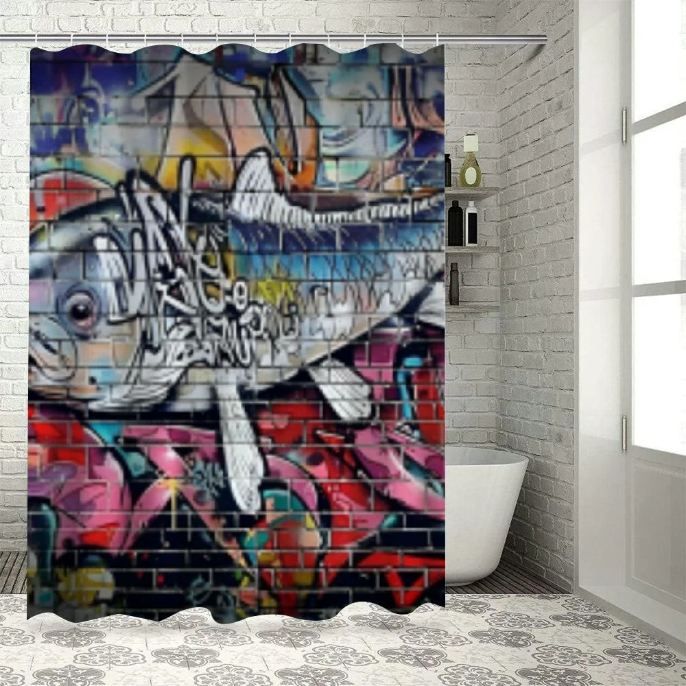 OBREWY Waterproof Shower Curtain for Bathroom Graffiti Grunge Art Wall Several Underground City Grey Pink White