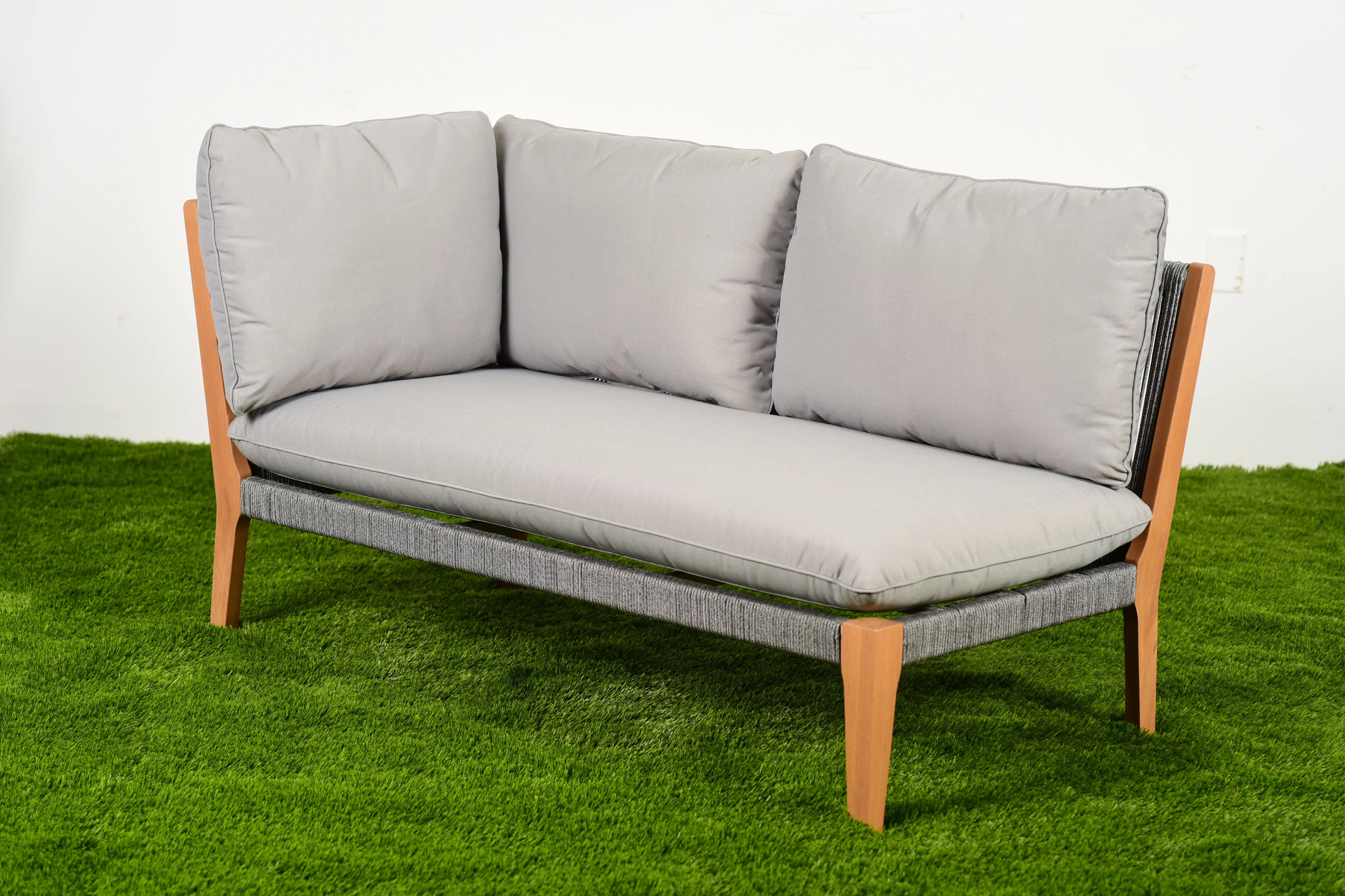 Amazonia Leicester Teak Finish 5 pieces Patio Sectional Set with Weather Resistant Black Cushions