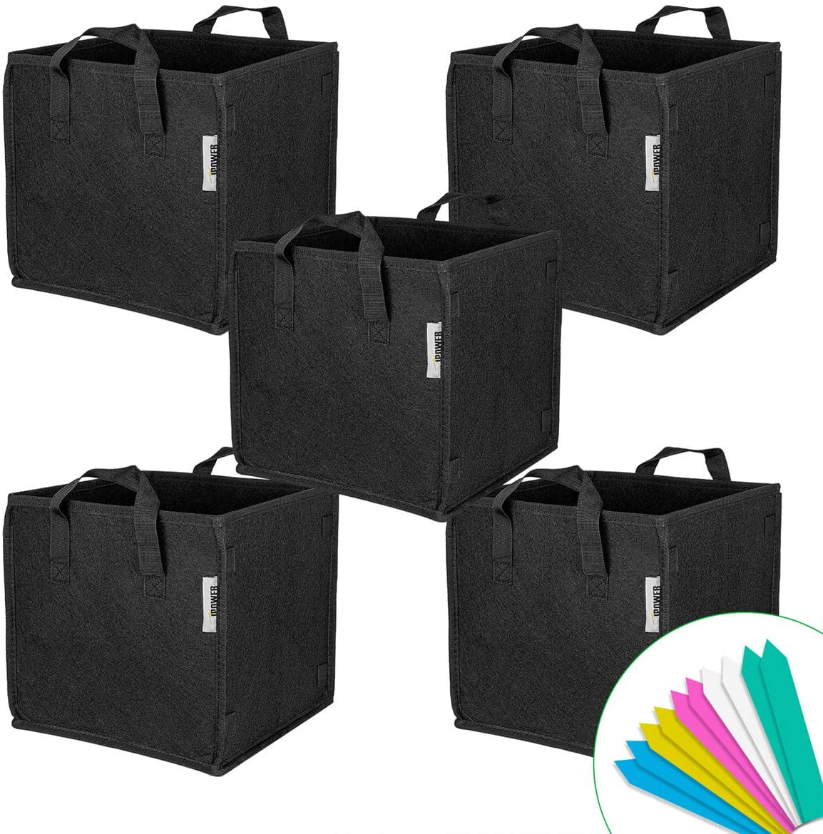 iPower 5 Pack 10 Gallon Square Grow Bags Thick Fabric Planting Pots -Black