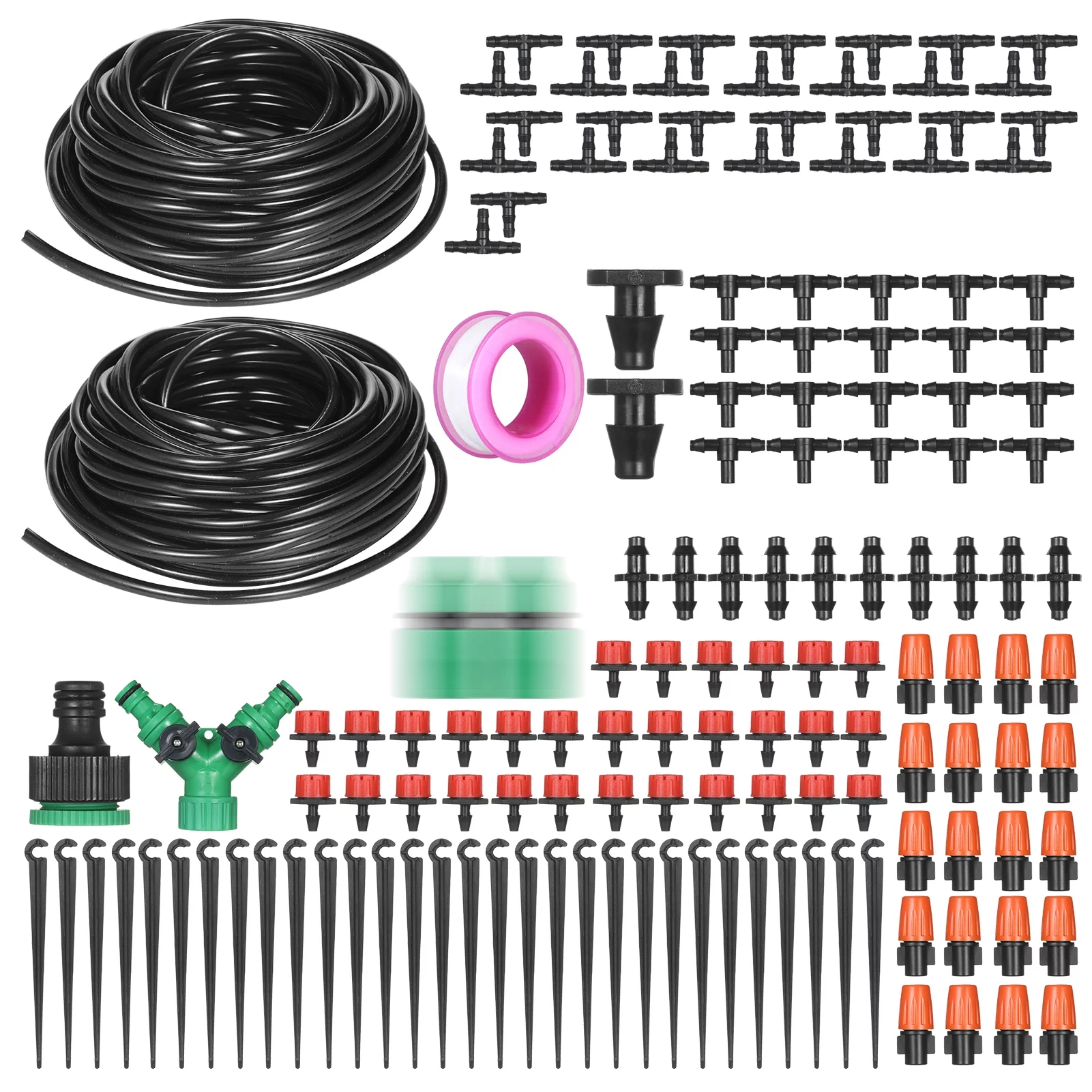 Plant Watering Drip Irrigation Kit DIY Watering System with Nozzles Misters Drippers 30 Meters Tubing for Garden Lawn Patio