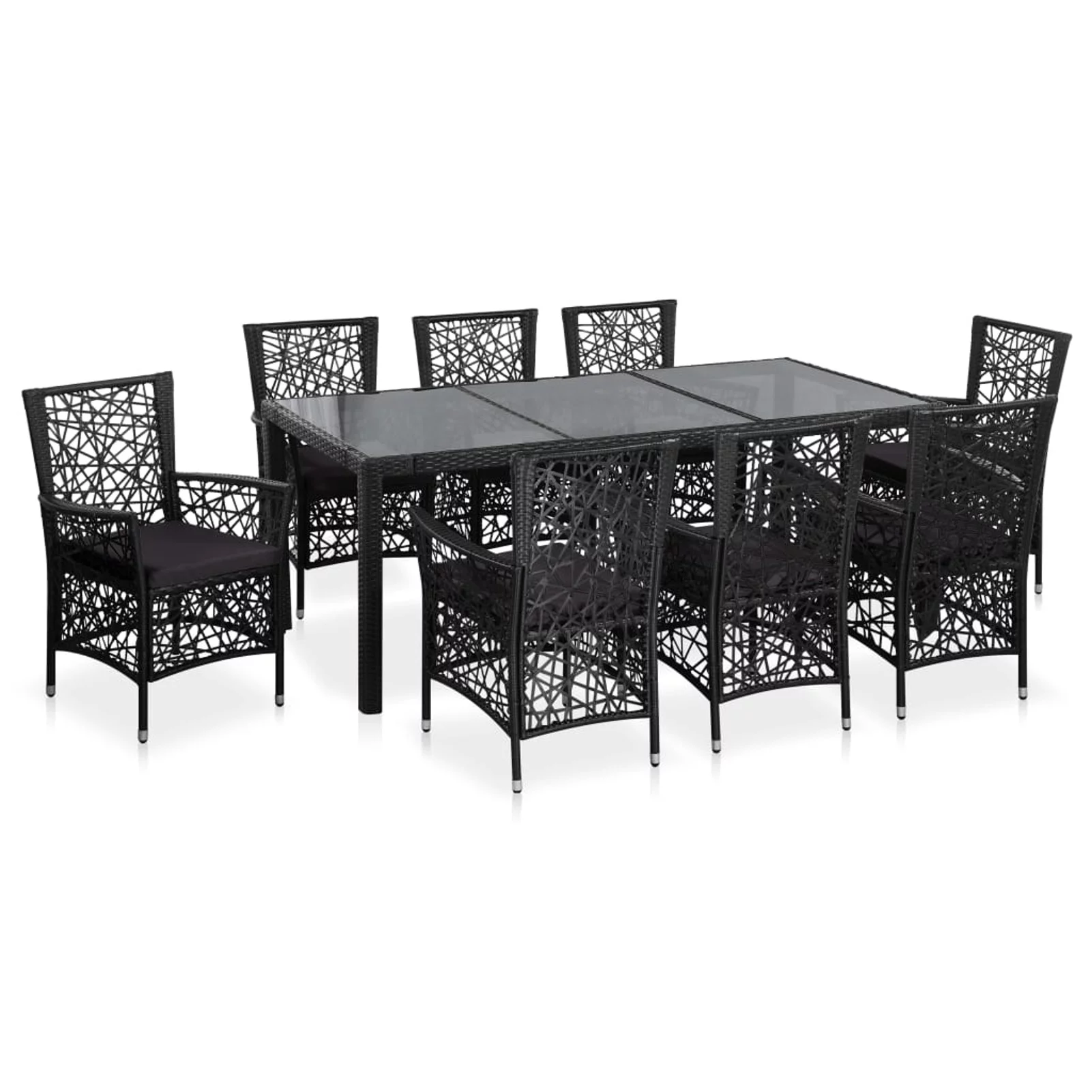 Walmeck 9 Piece Patio Dining Set Poly Rattan Black