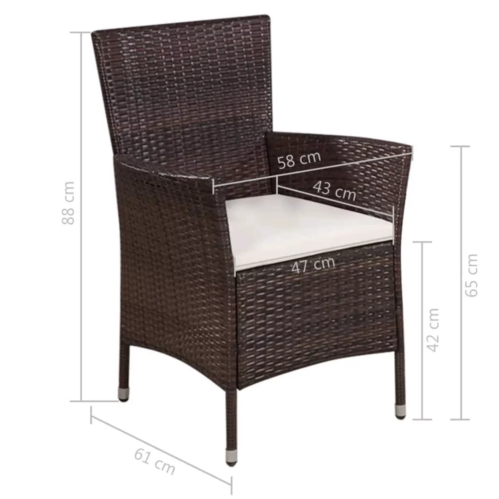 OWSOO  Chair and Stool with Cushions Poly Rattan Brown