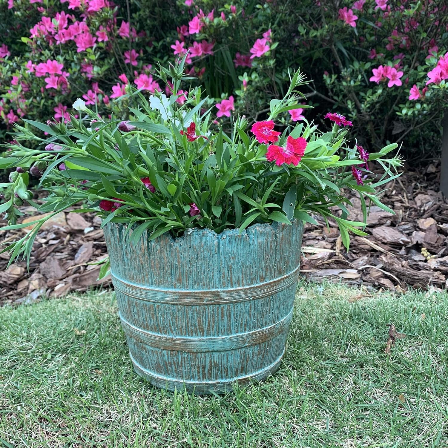 H Rebecca With Barrel Planter Pot In Bronze Home & Garden Fairy Statue