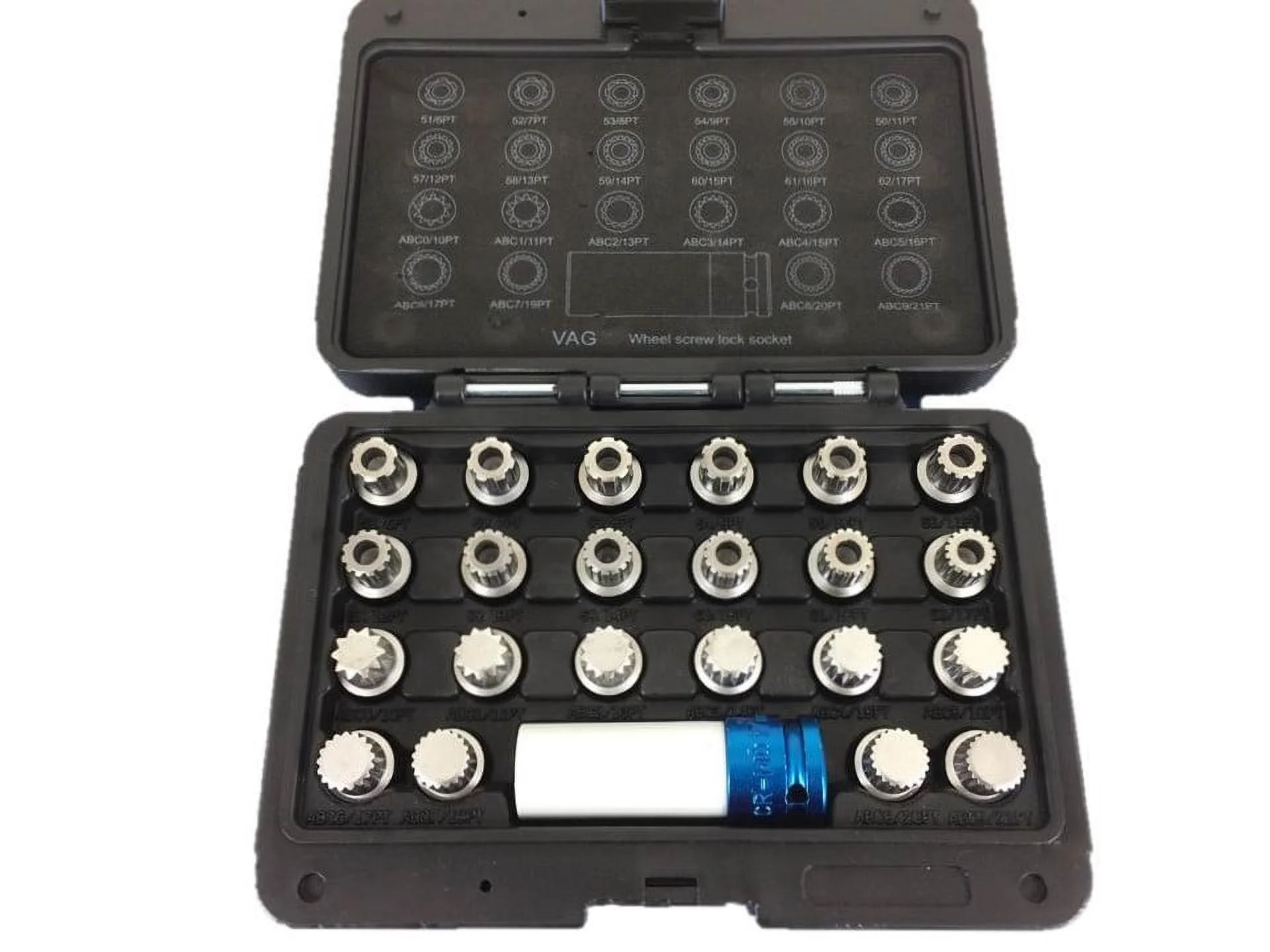 TEMO 23 pc Wheel Lock Lugnut Anti-Theft Lug Nut Screw Removal Key Socket Set for Vw Audi with 1/2 Inch (12.7 mm) Socket Adapter