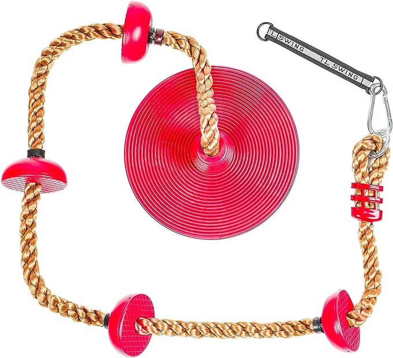 Explore endless outdoor fun with our 5-star TD Climbing Rope Tree Swing! Red Disc Seat, Platforms, and Adjustable Height up to 6.5 FT. The perfect addition to your playground set!