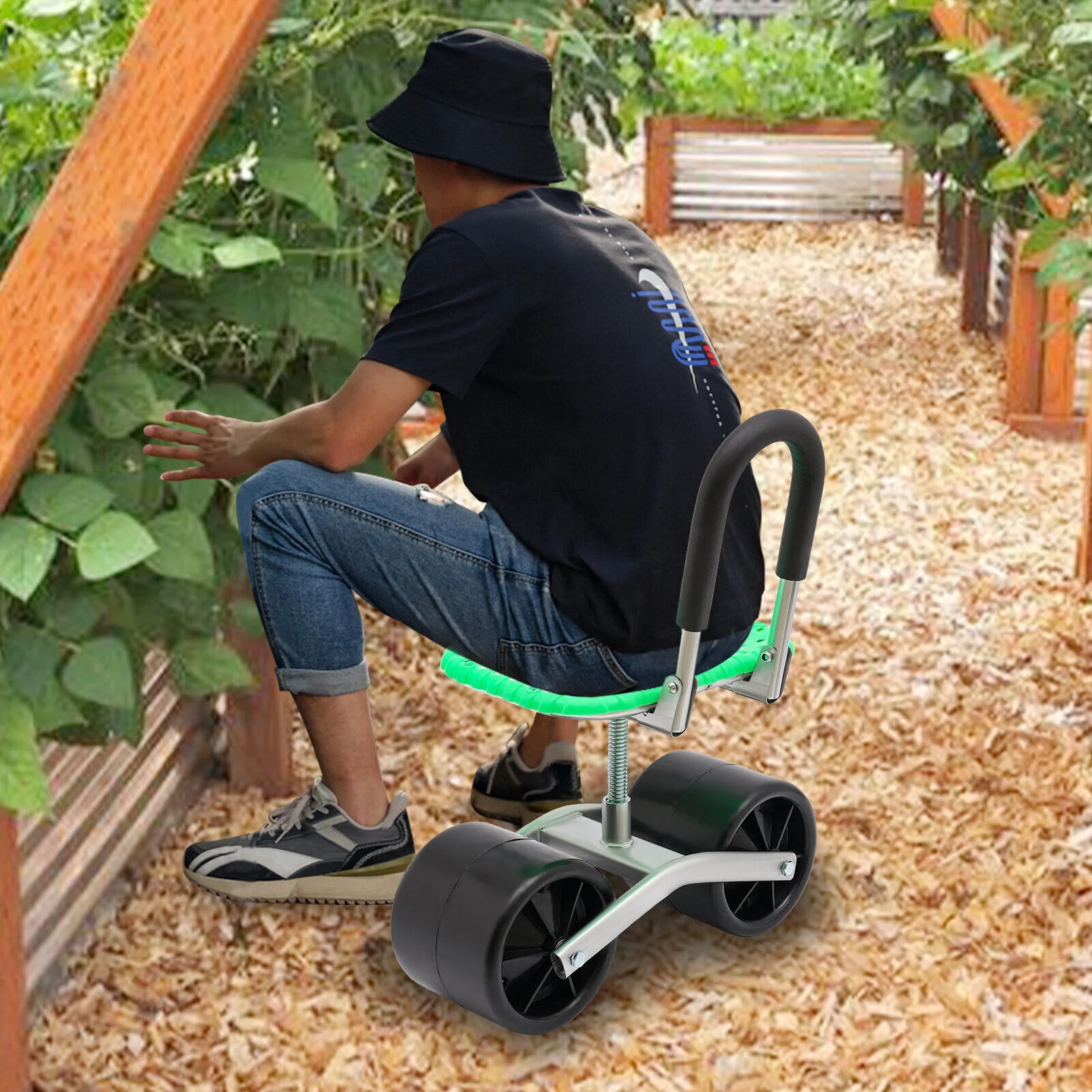 Height Adjust 360° Rotates Gardening Seats w/2 Rolling Wheels Stool Kneeling Pad