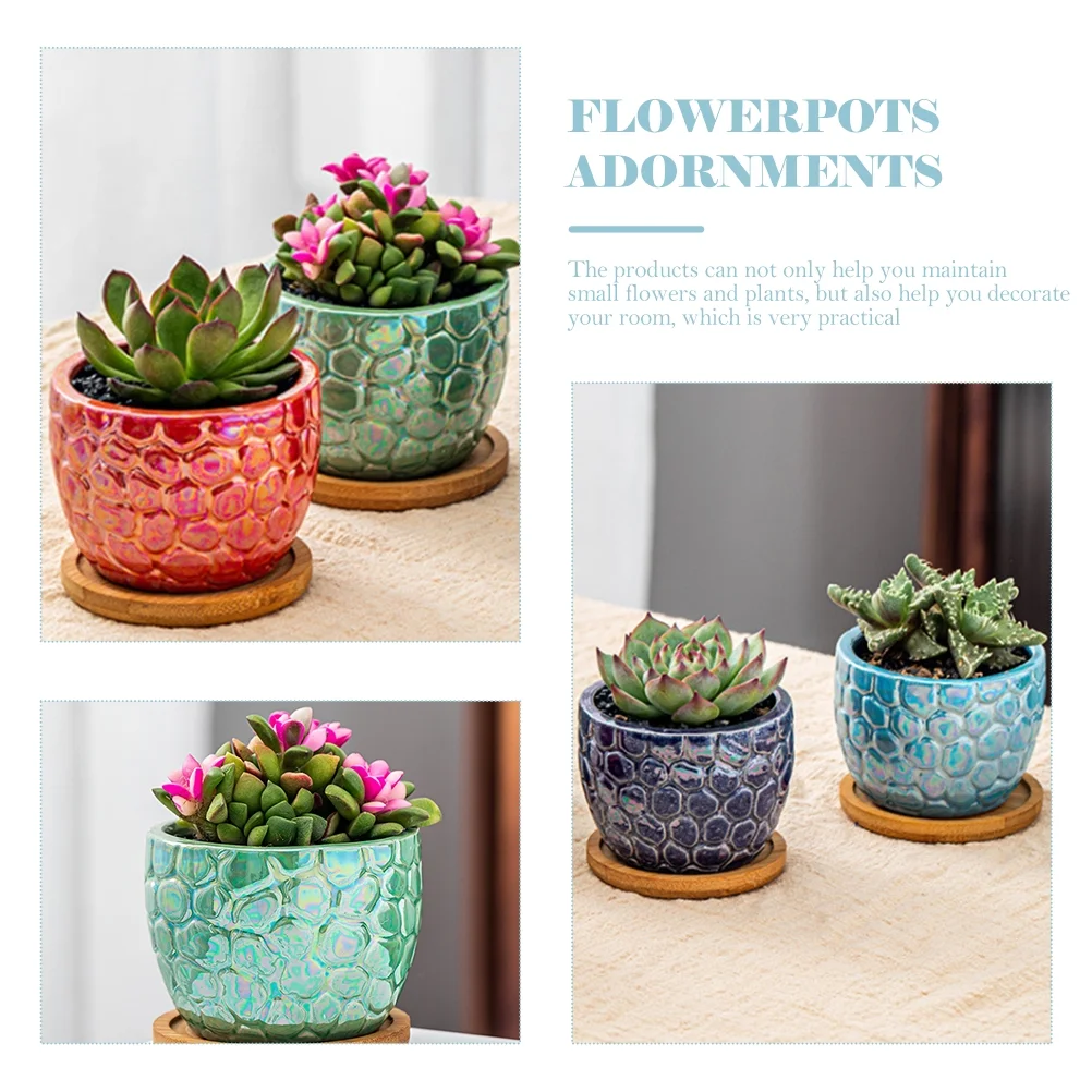 Marble Flower Pot 2 Sets Decorative Flowerpots Adornments Plants for Little Small Planter Modern Ceramics