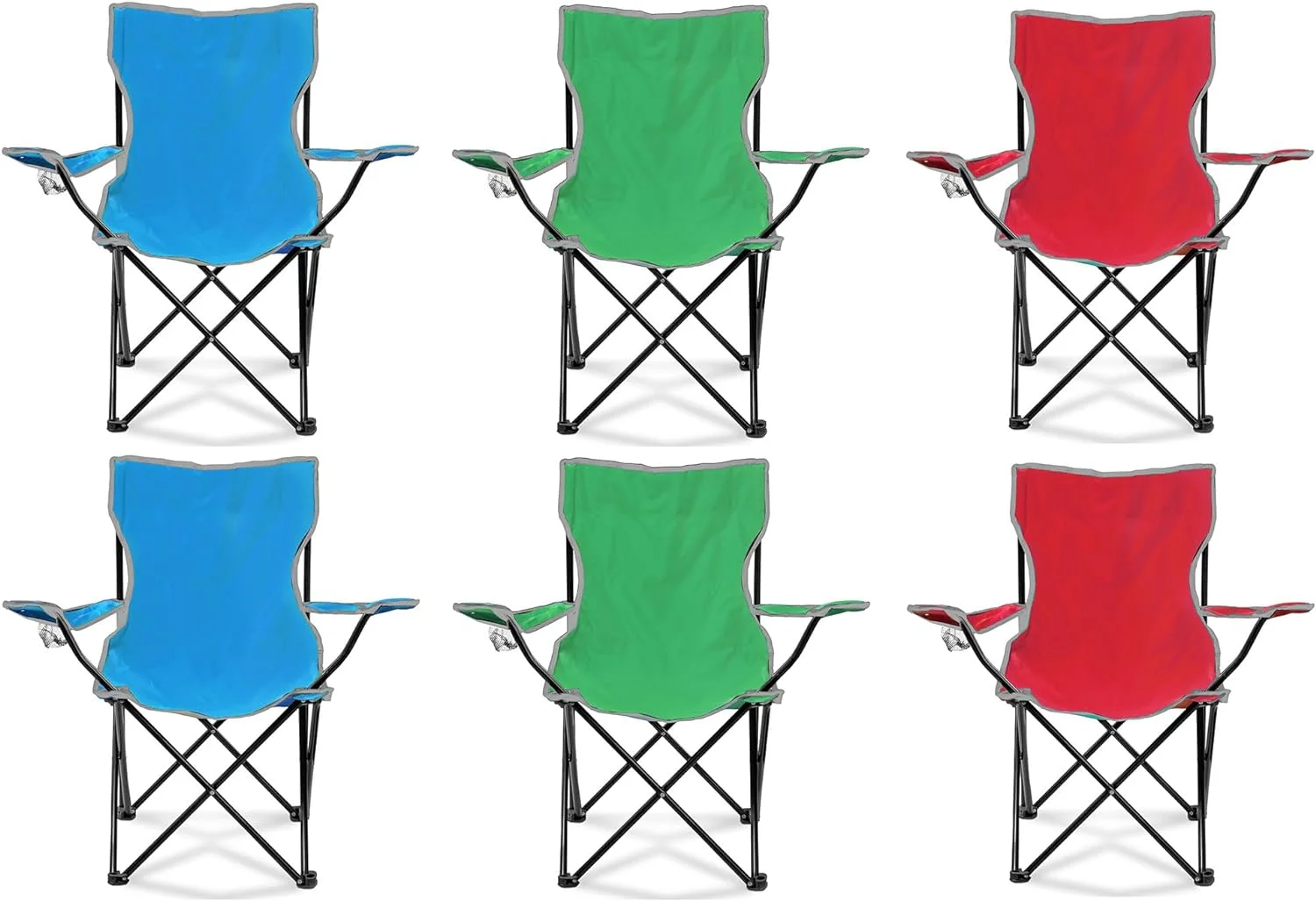 Chair with Cupholder for Camping, Sporting Events, and Tailgating, Multicolor (6 Pack)